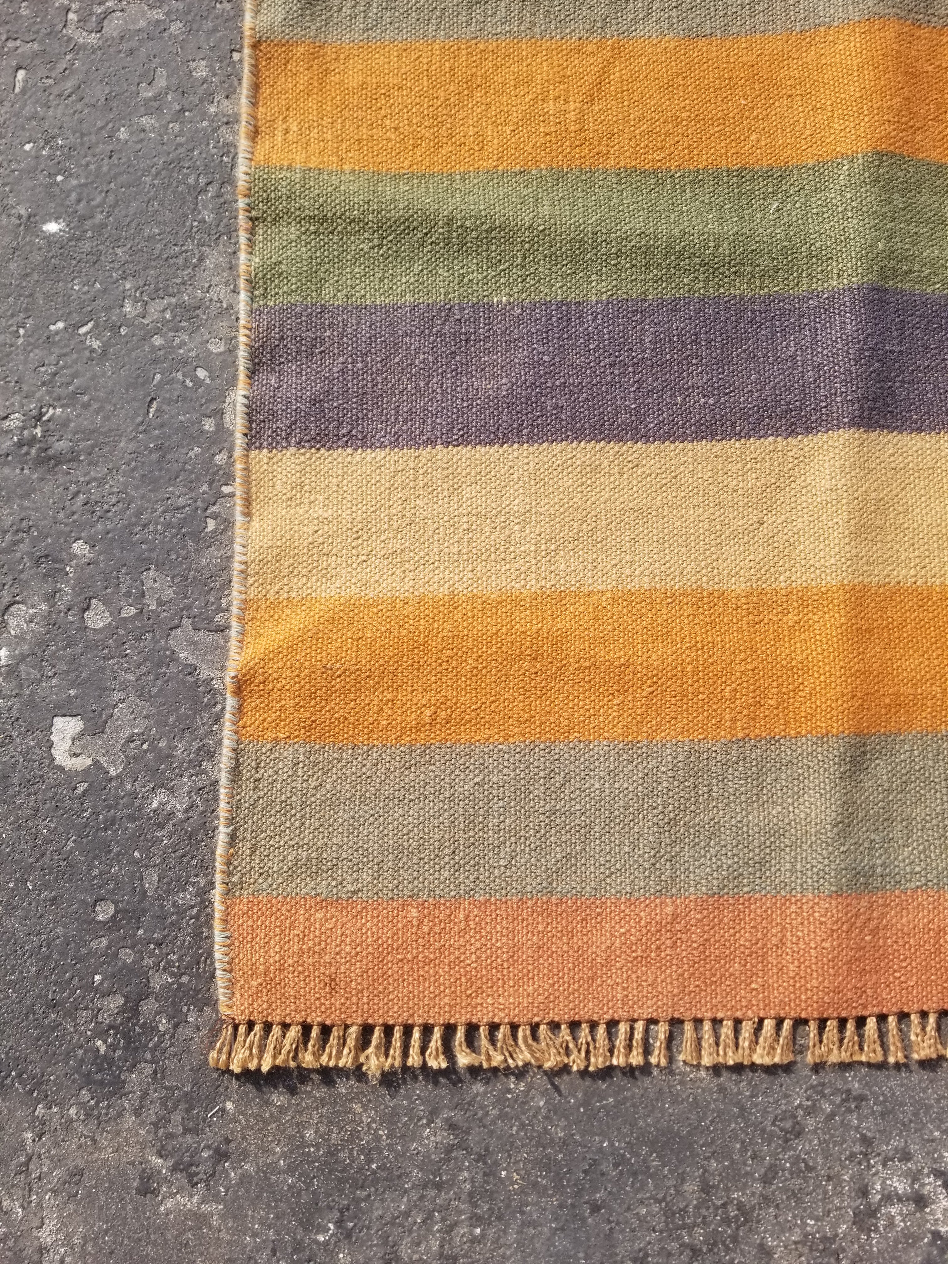 Vintage Traditional Handmade Swedish Striped Flatweave Wool Kilim Rug 145x87cms