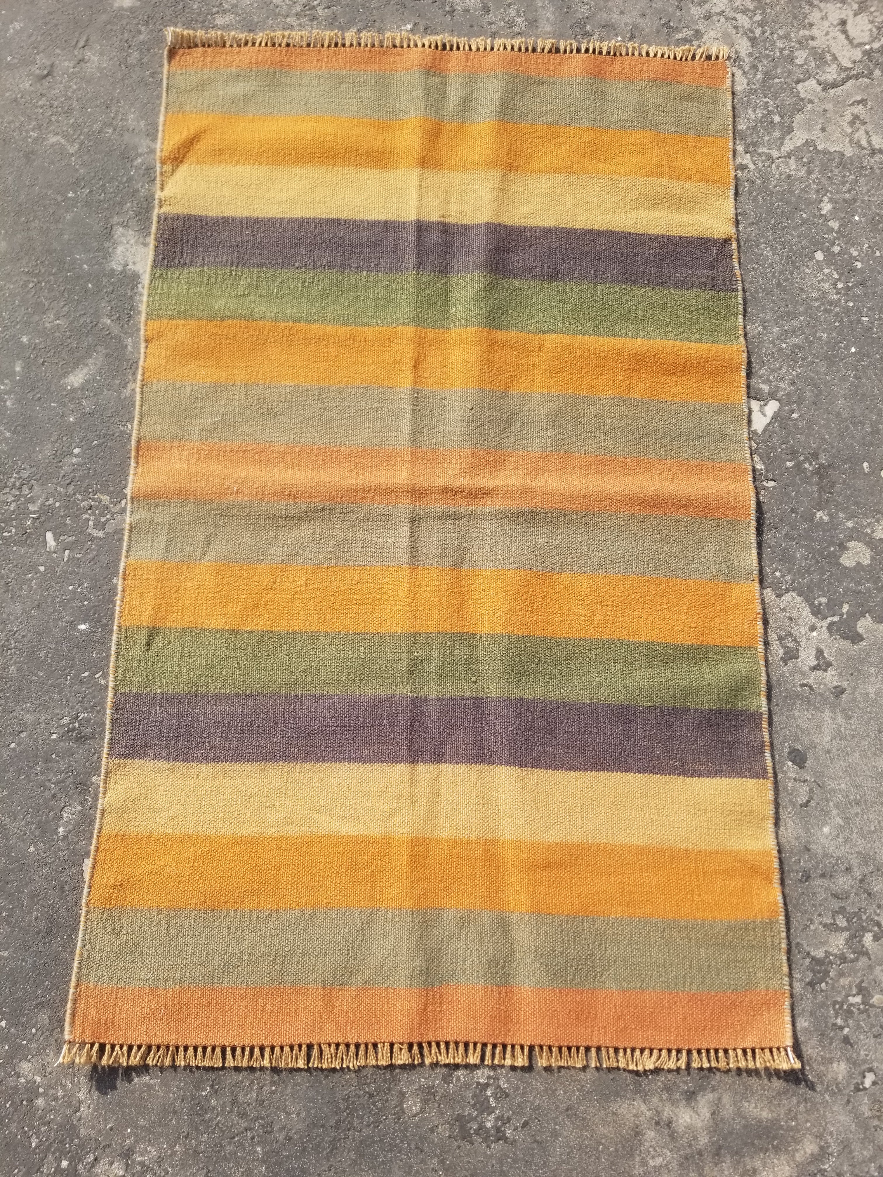 Vintage Traditional Handmade Swedish Striped Flatweave Wool Kilim Rug 145x87cms