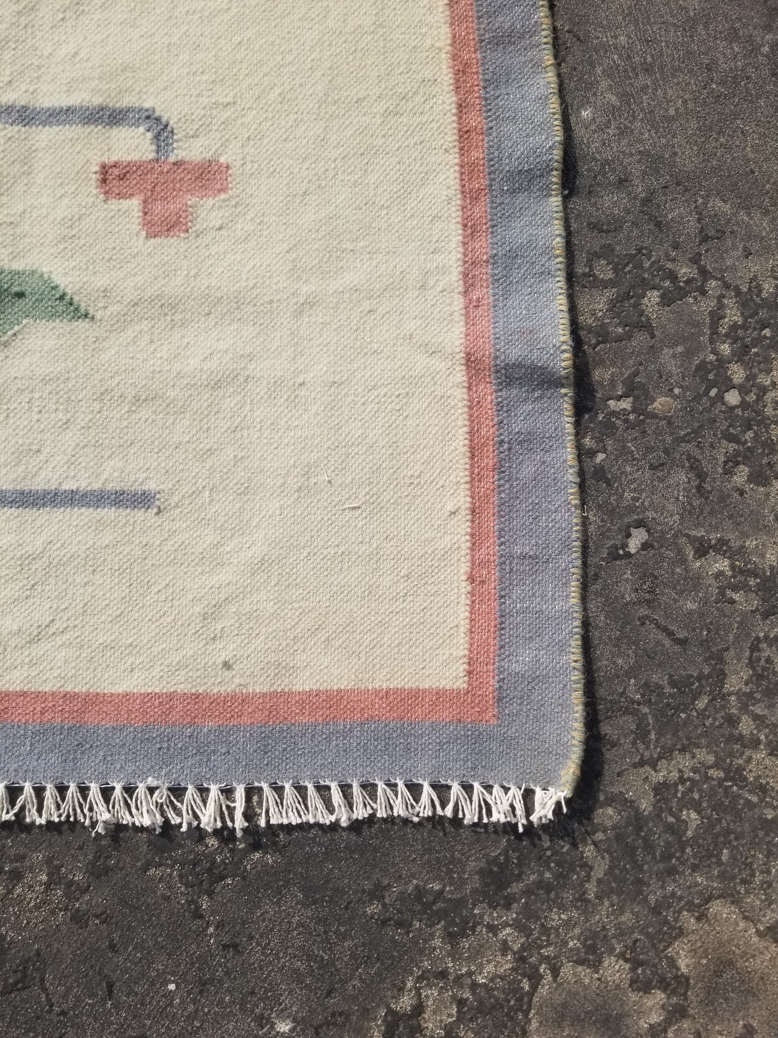 Vintage Traditional Handmade Swedish Floral Flatweave Wool Kilim Rug 133x88cms