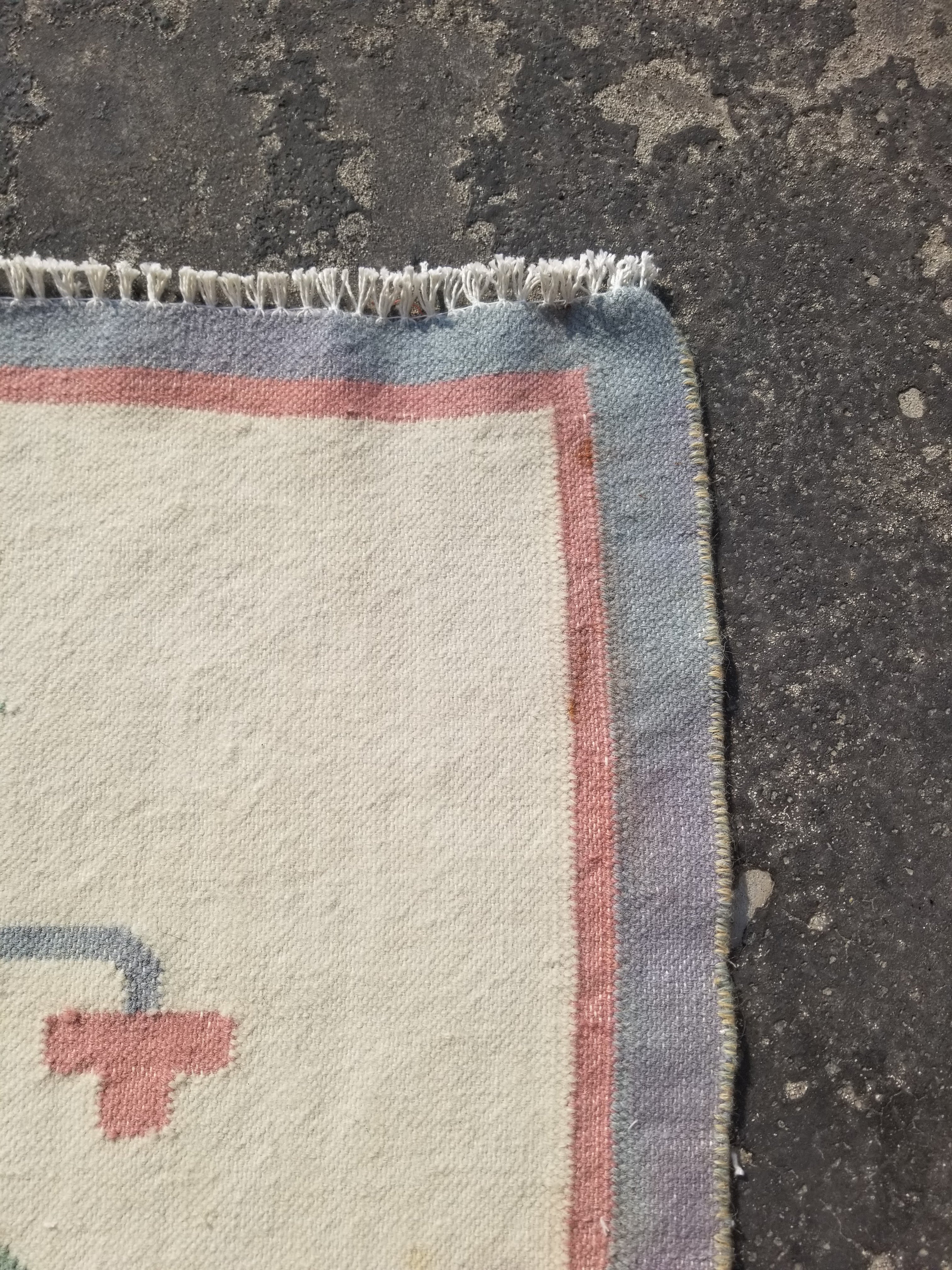 Vintage Traditional Handmade Swedish Floral Flatweave Wool Kilim Rug 133x88cms