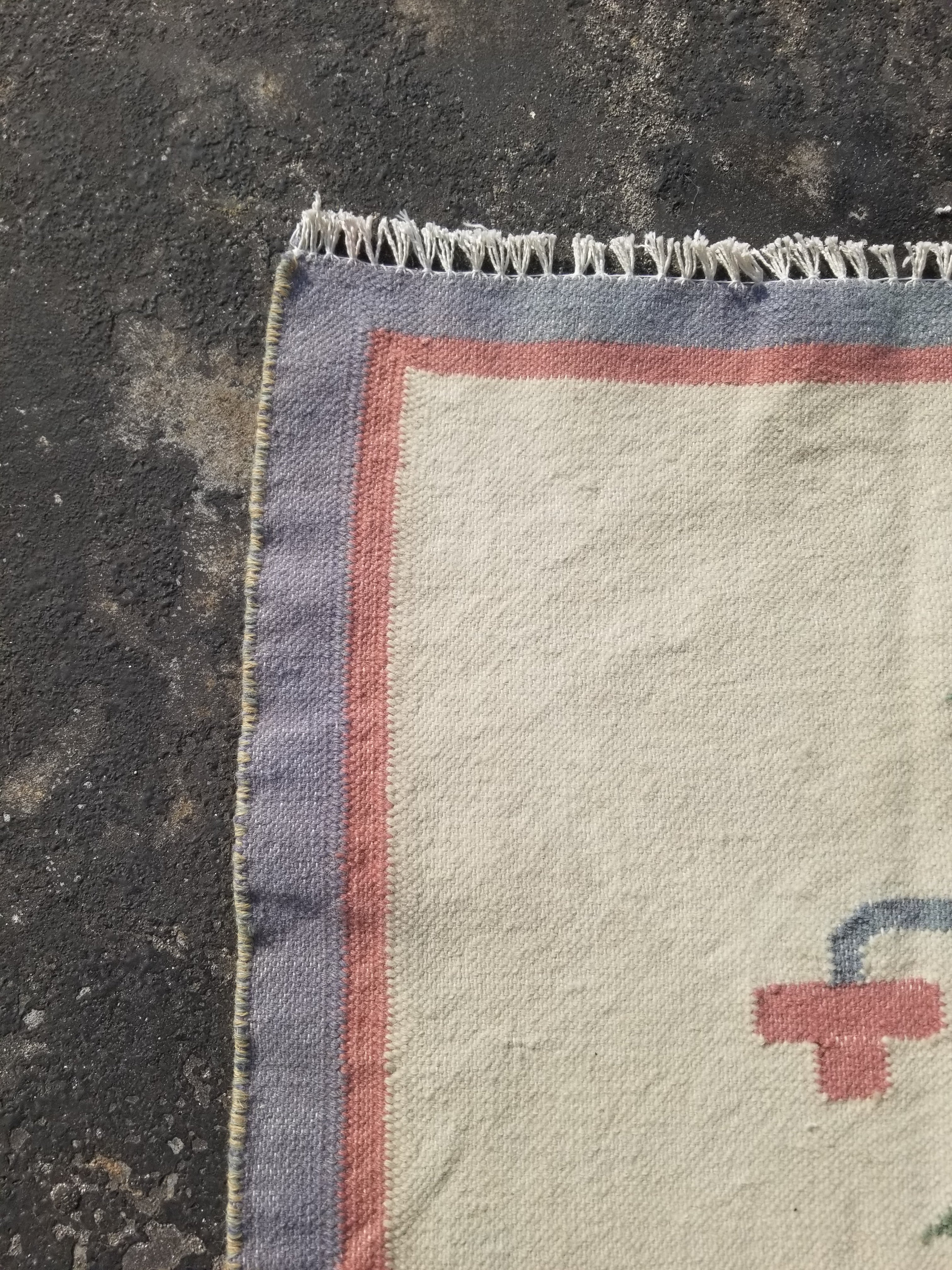 Vintage Traditional Handmade Swedish Floral Flatweave Wool Kilim Rug 133x88cms