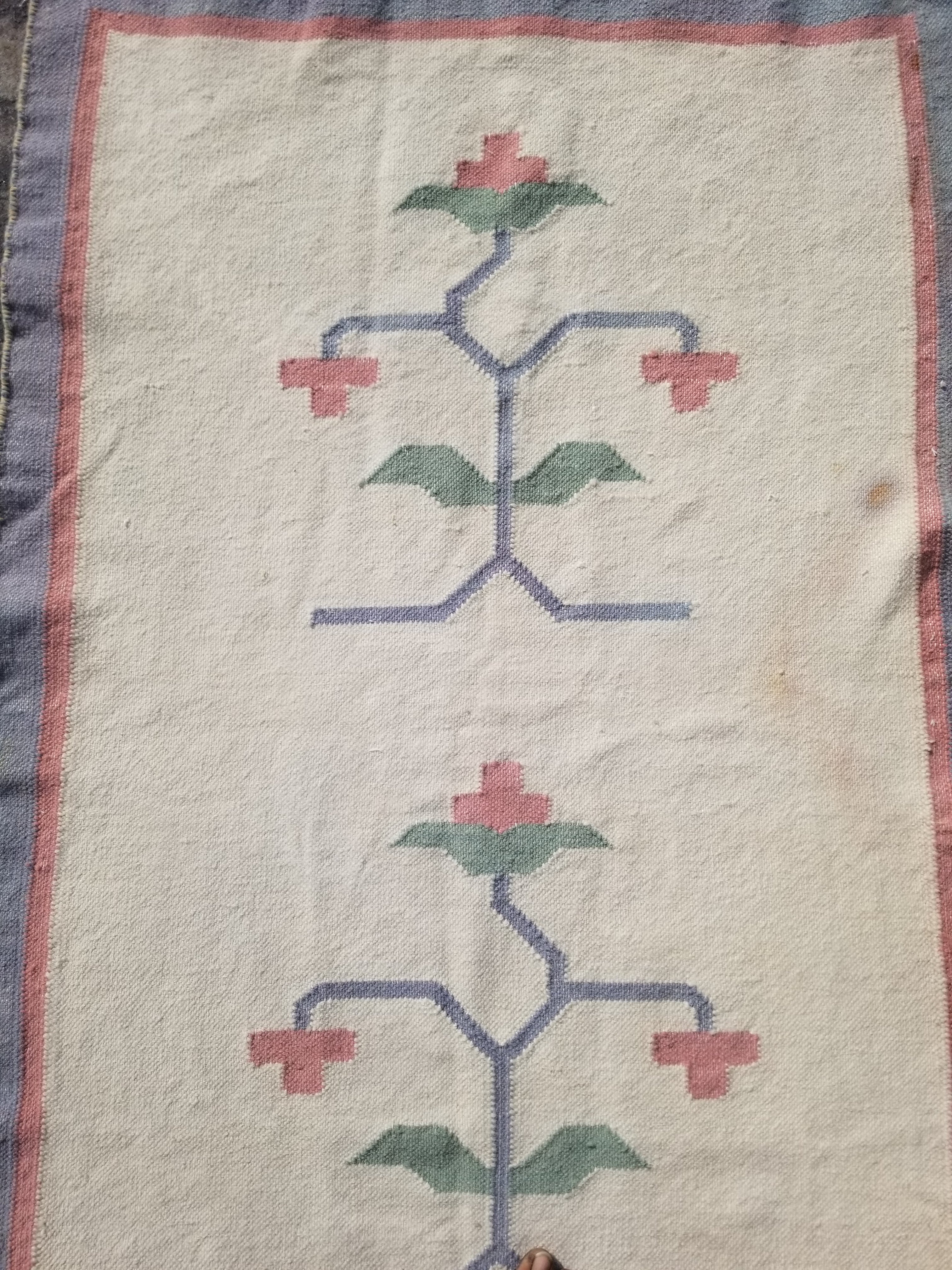 Vintage Traditional Handmade Swedish Floral Flatweave Wool Kilim Rug 133x88cms