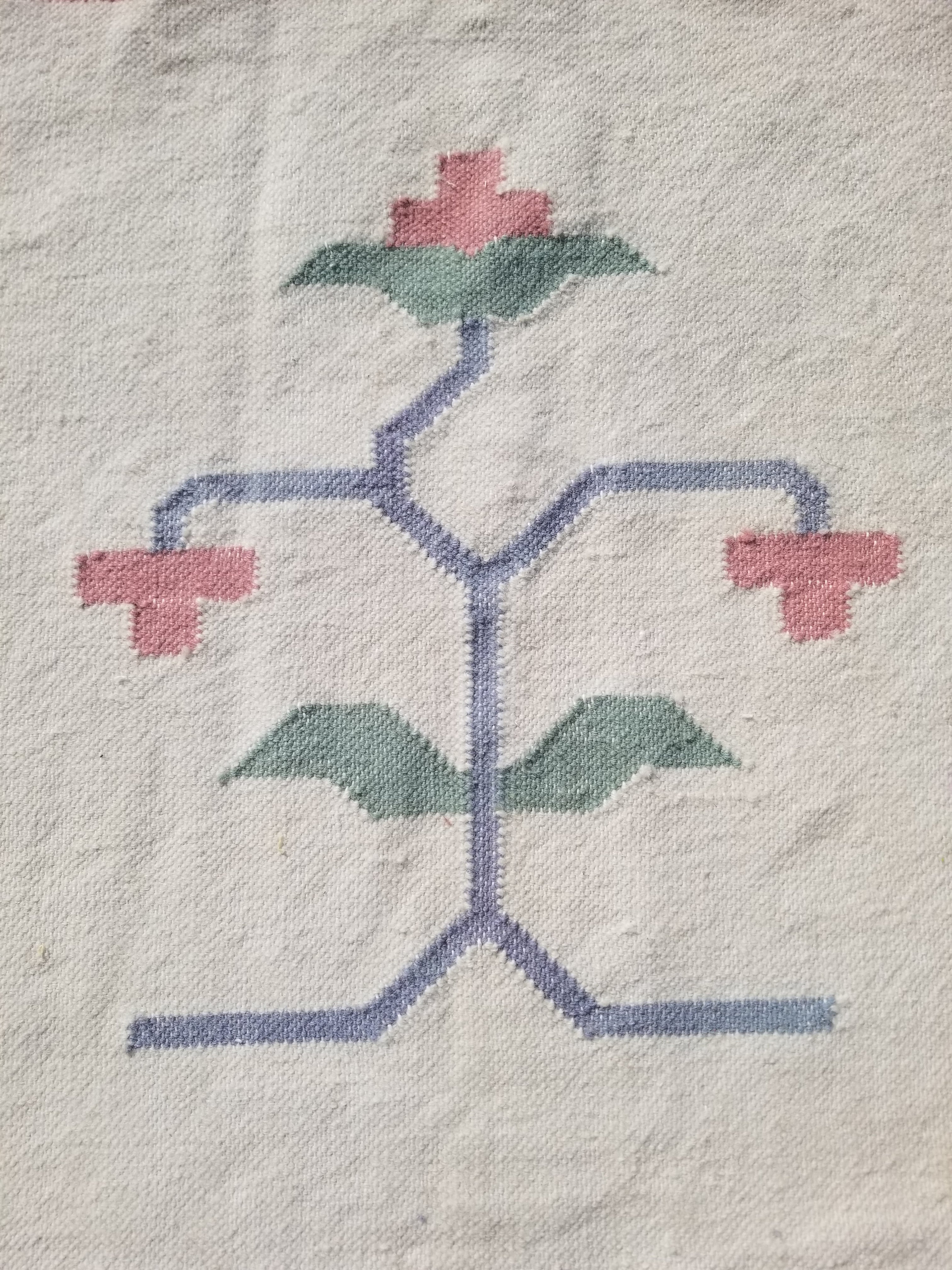 Vintage Traditional Handmade Swedish Floral Flatweave Wool Kilim Rug 133x88cms