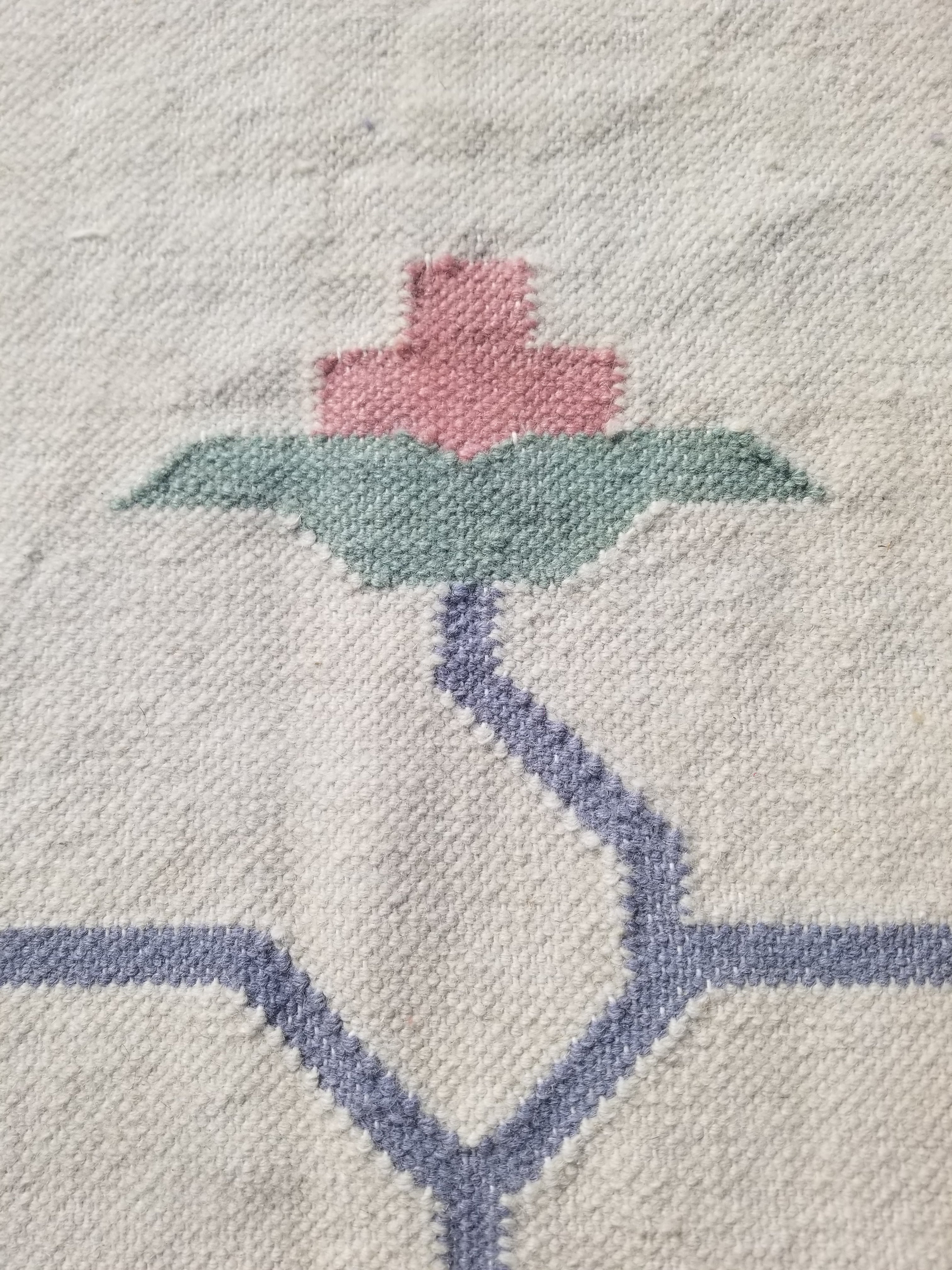 Vintage Traditional Handmade Swedish Floral Flatweave Wool Kilim Rug 133x88cms
