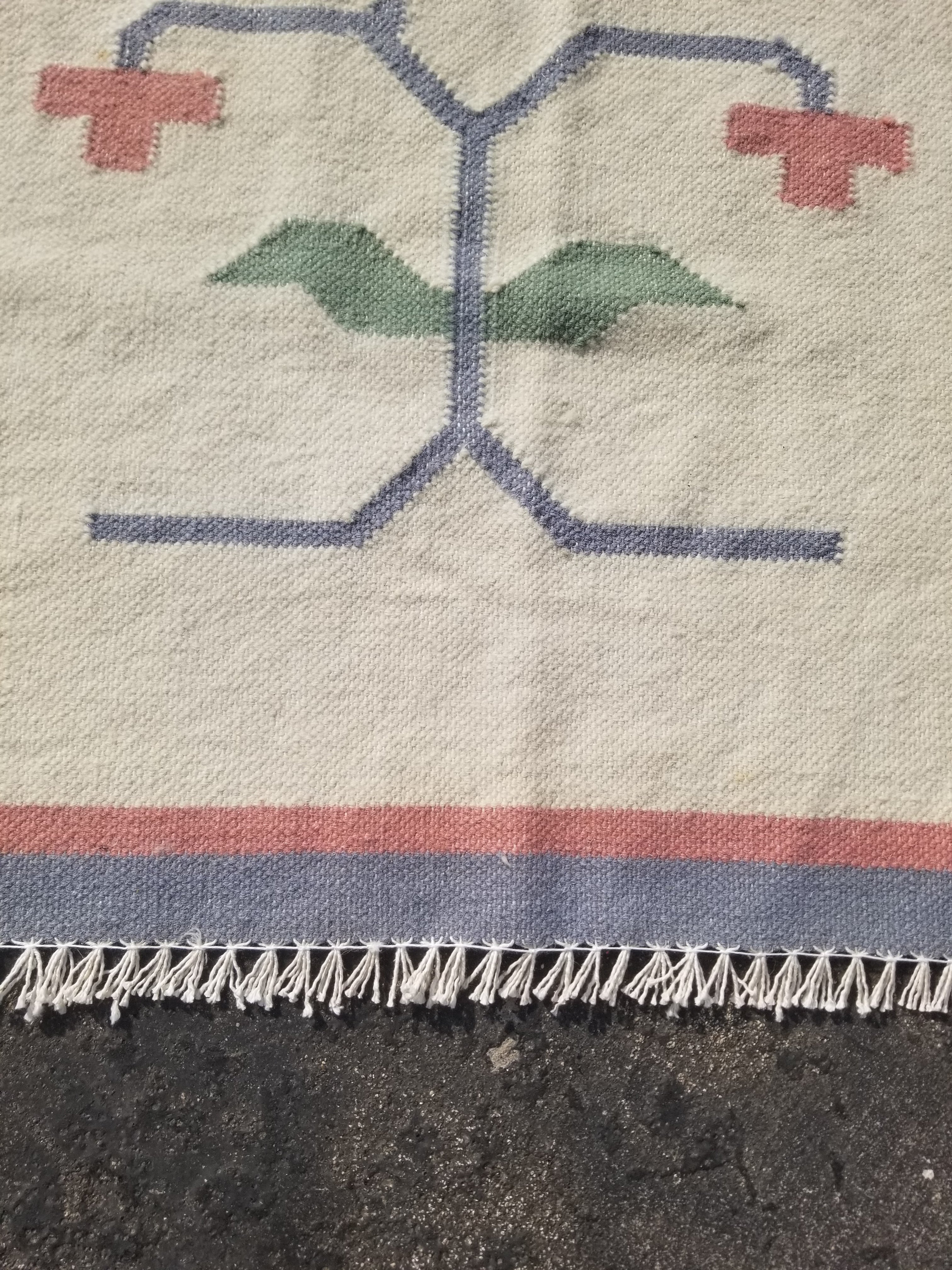 Vintage Traditional Handmade Swedish Floral Flatweave Wool Kilim Rug 133x88cms