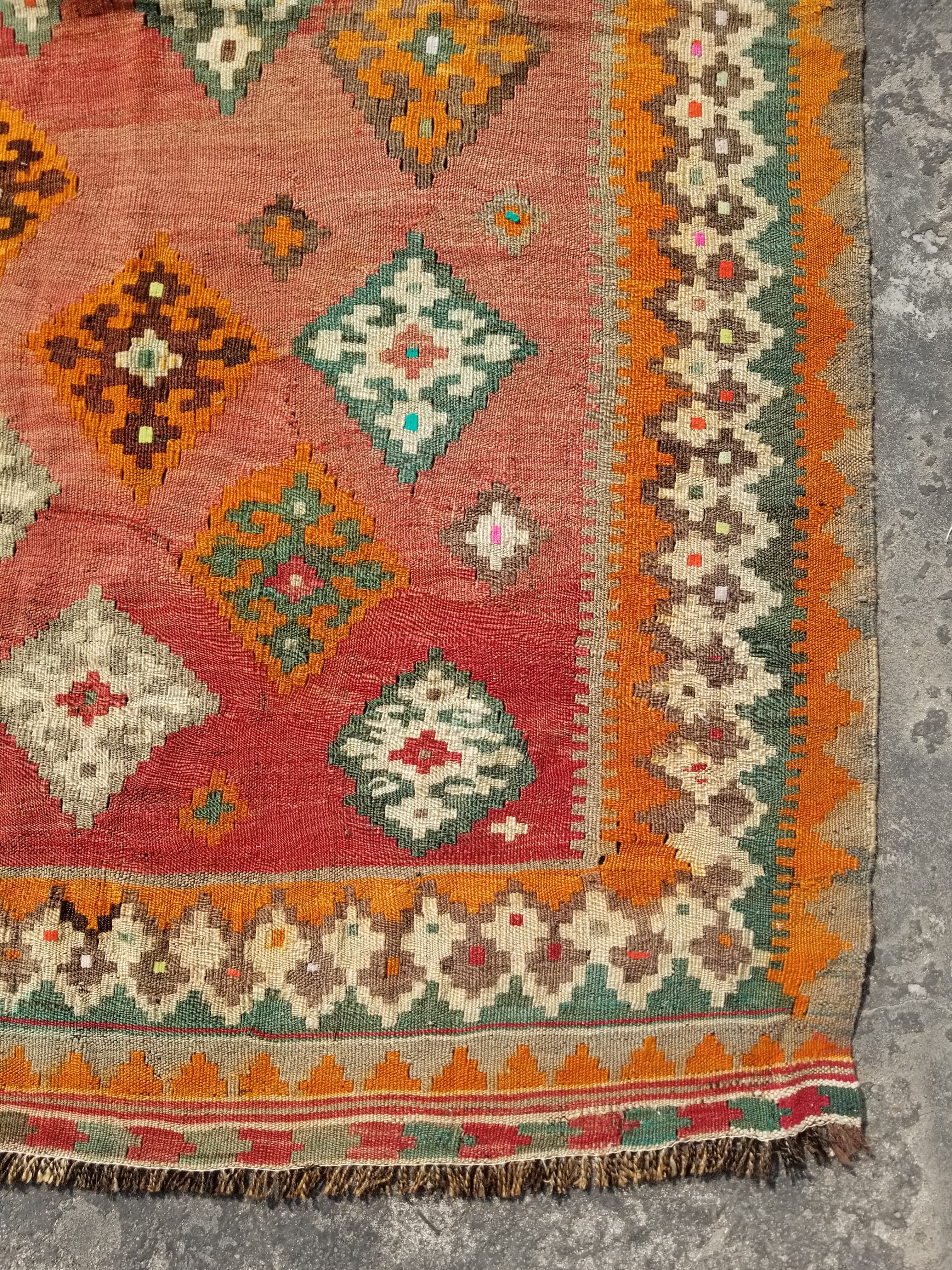 Antique Traditional Handmade Sherazi Flatweave Wool Kilim Rug 214x137cms