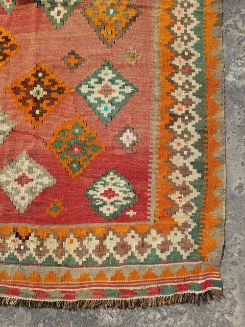 Antique Traditional Handmade Sherazi Flatweave Wool Kilim Rug 214x137cms