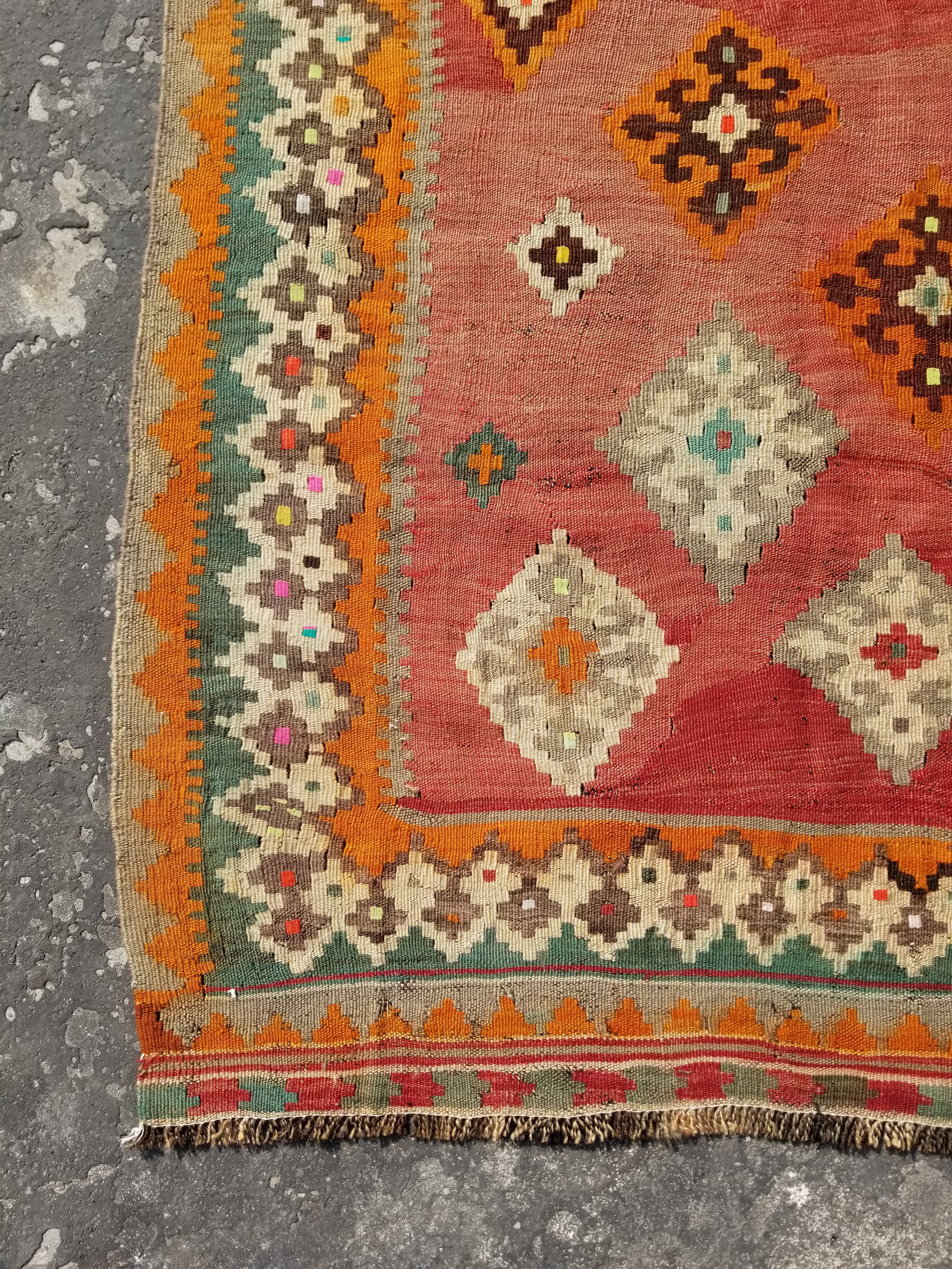 Antique Traditional Handmade Sherazi Flatweave Wool Kilim Rug 214x137cms