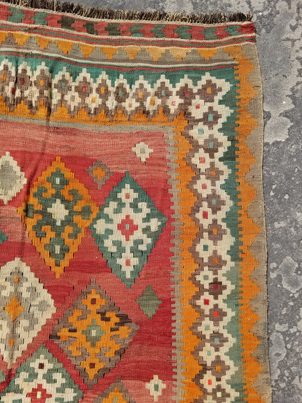 Antique Traditional Handmade Sherazi Flatweave Wool Kilim Rug 214x137cms