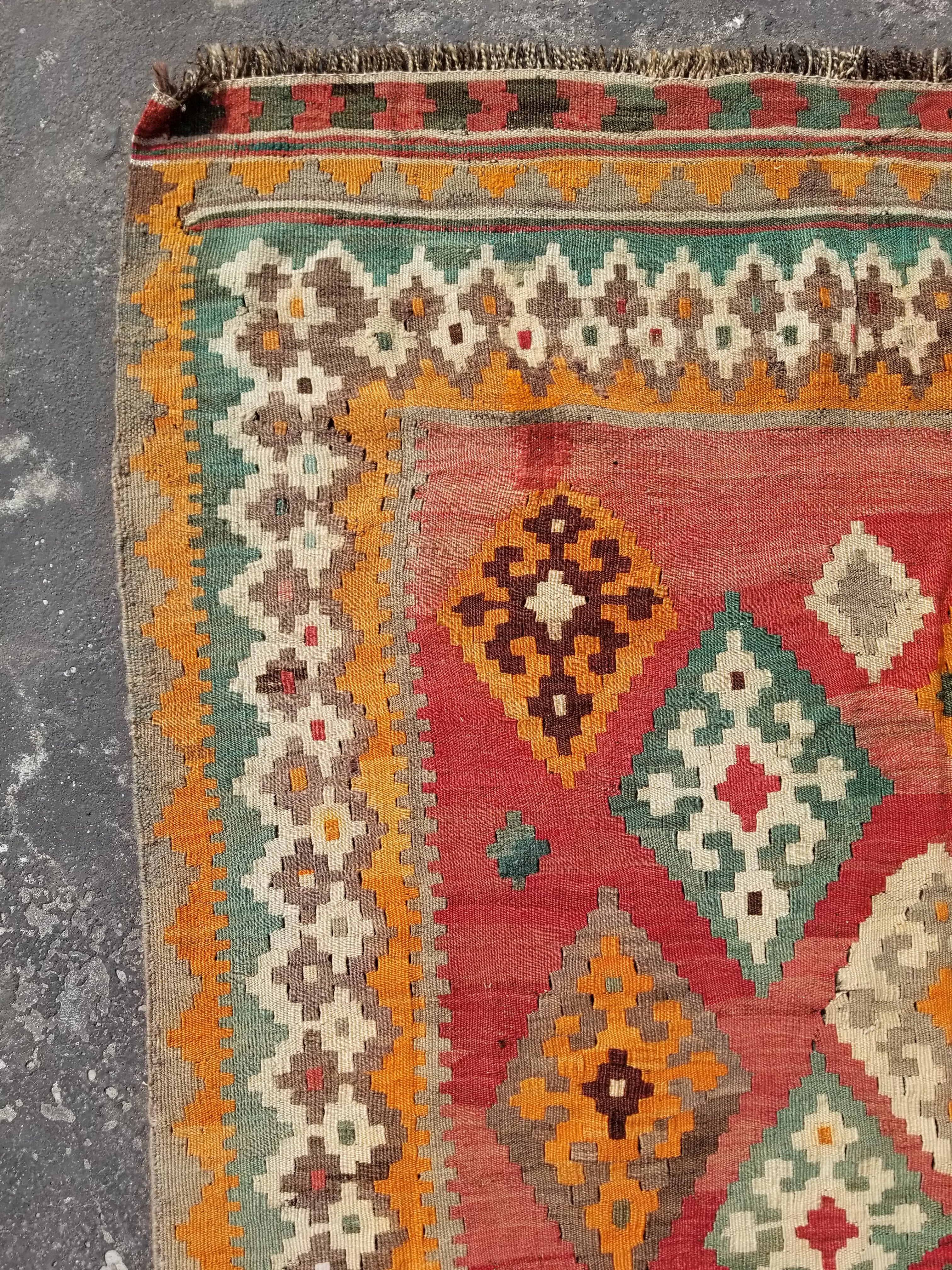Antique Traditional Handmade Sherazi Flatweave Wool Kilim Rug 214x137cms