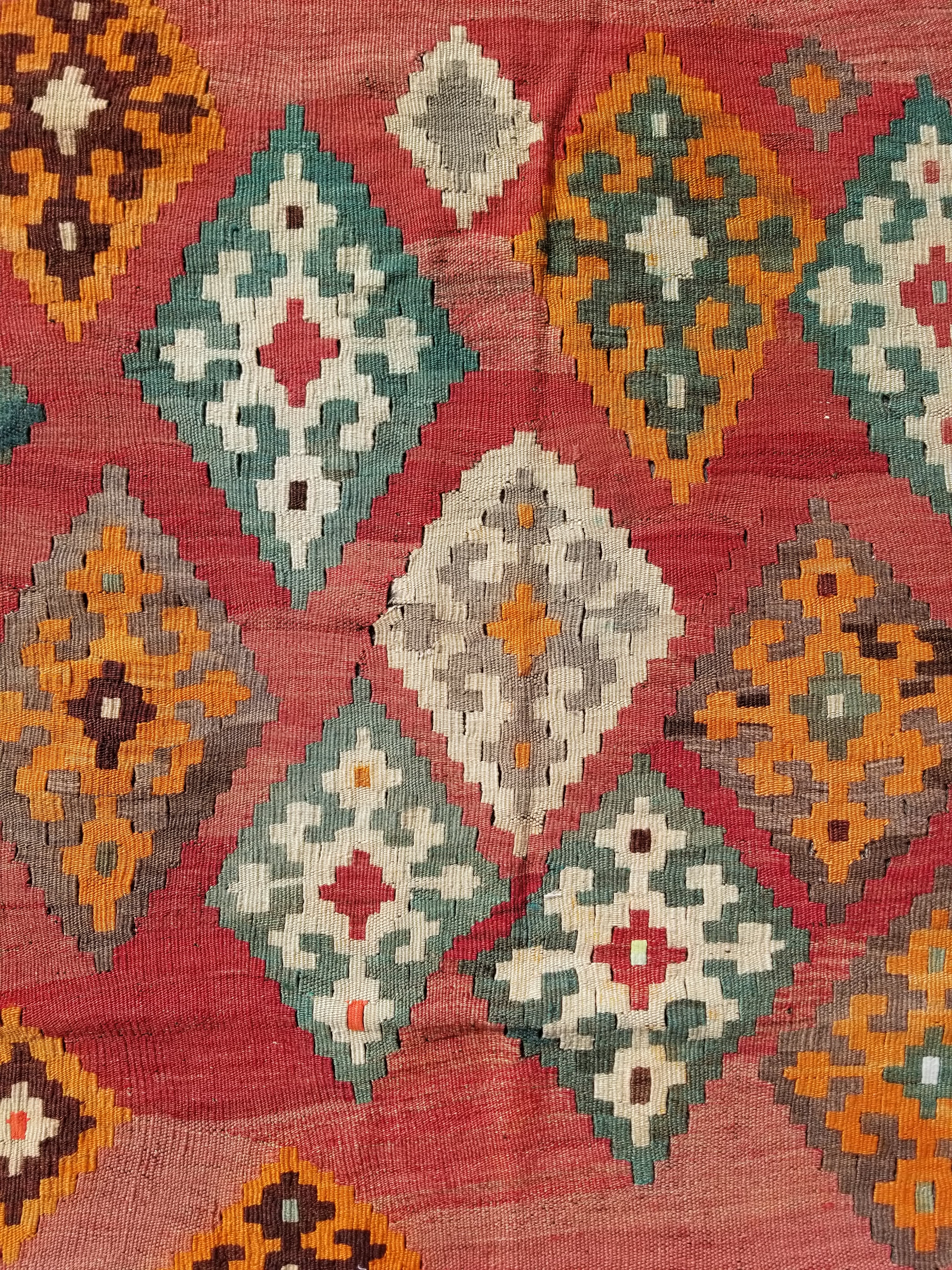 Antique Traditional Handmade Sherazi Flatweave Wool Kilim Rug 214x137cms