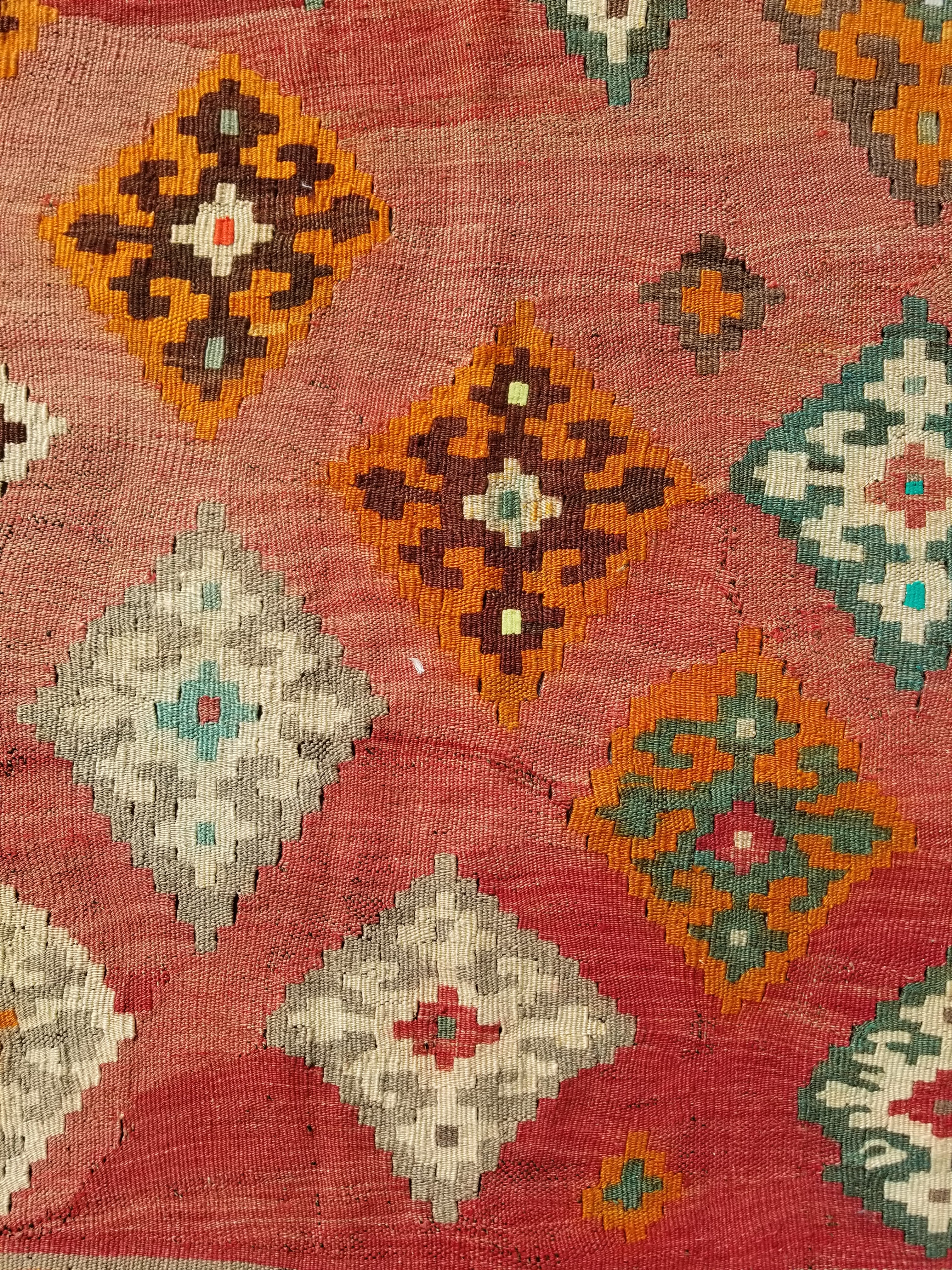 Antique Traditional Handmade Sherazi Flatweave Wool Kilim Rug 214x137cms