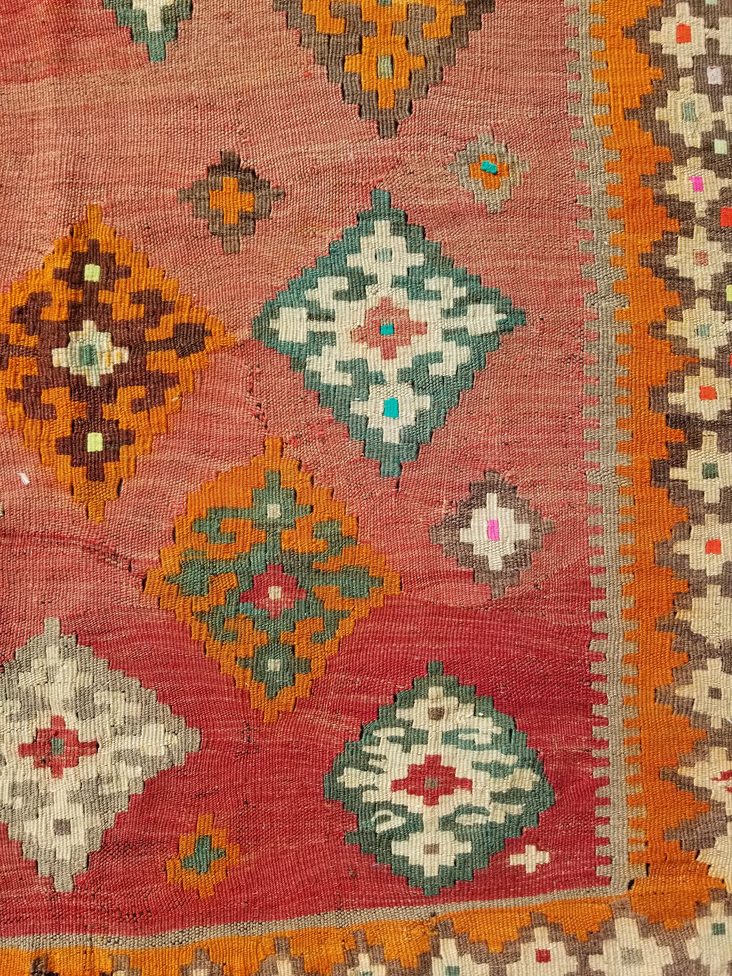 Antique Traditional Handmade Sherazi Flatweave Wool Kilim Rug 214x137cms