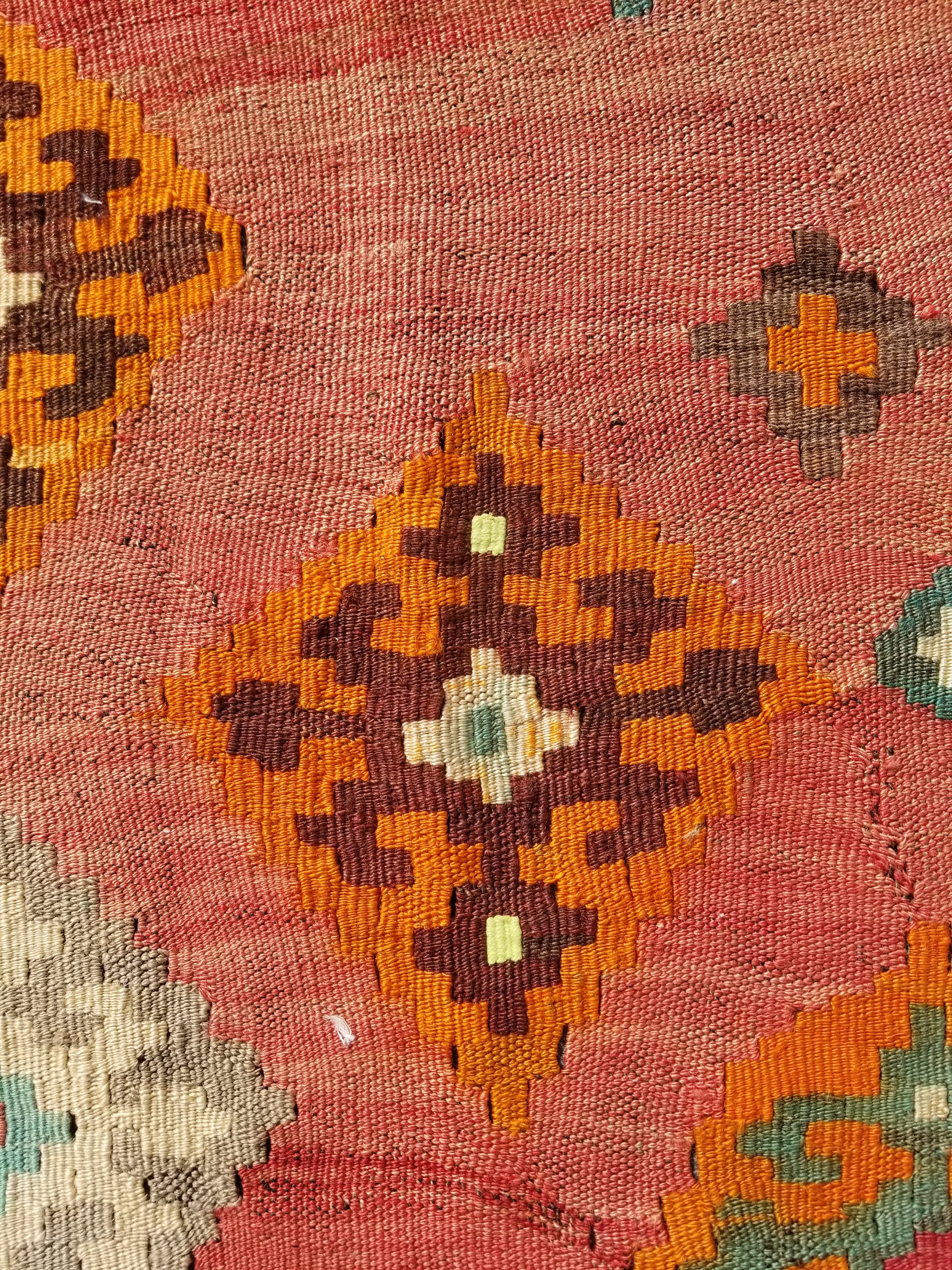 Antique Traditional Handmade Sherazi Flatweave Wool Kilim Rug 214x137cms