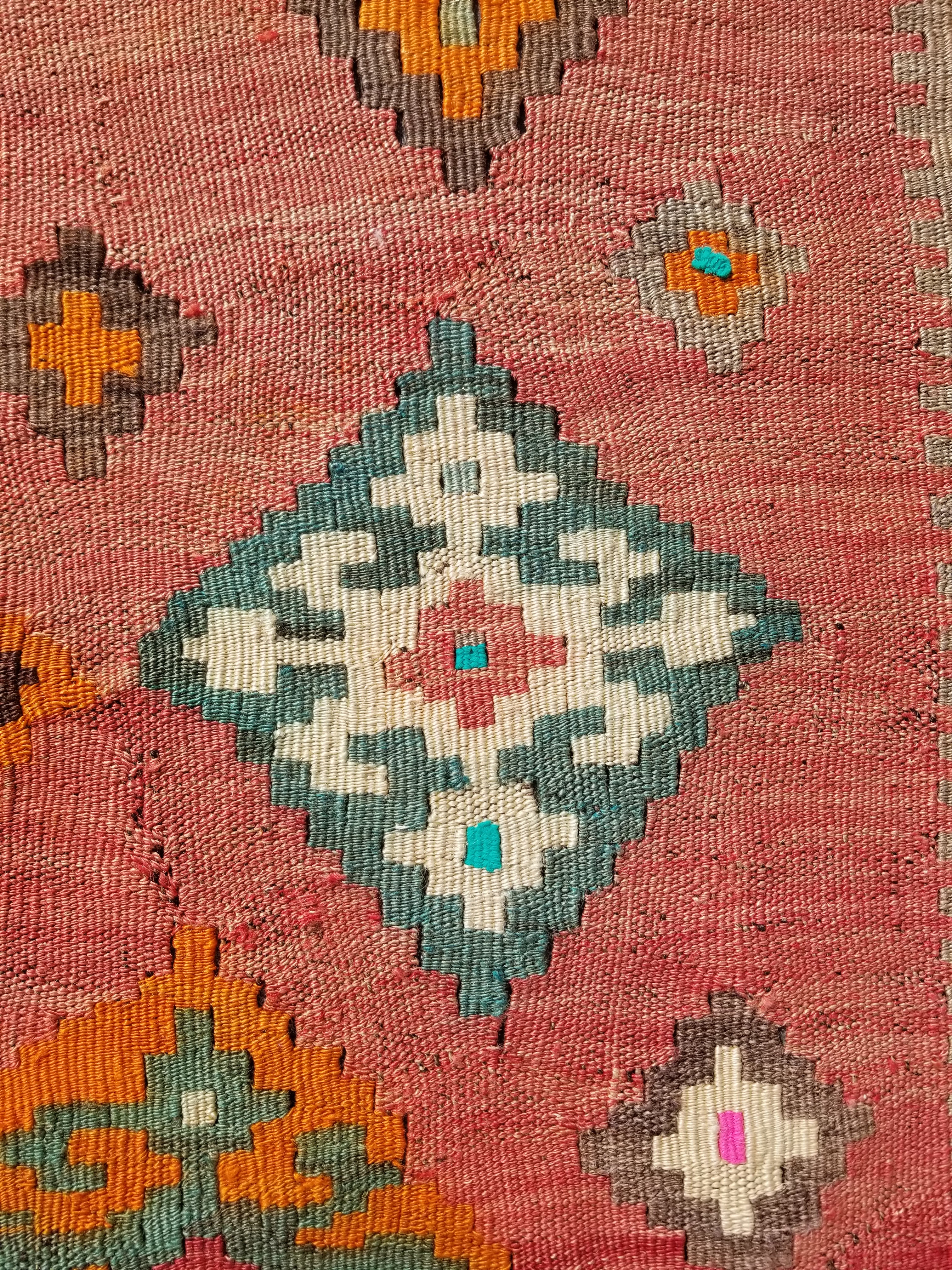 Antique Traditional Handmade Sherazi Flatweave Wool Kilim Rug 214x137cms