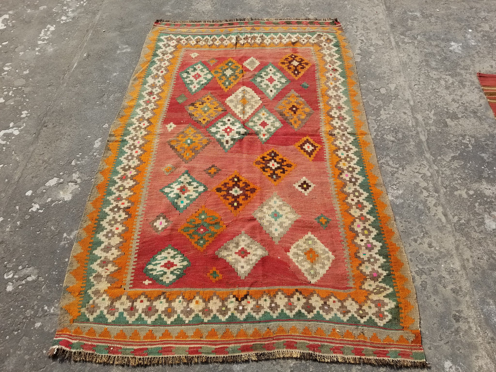 Antique Traditional Handmade Sherazi Flatweave Wool Kilim Rug 214x137cms