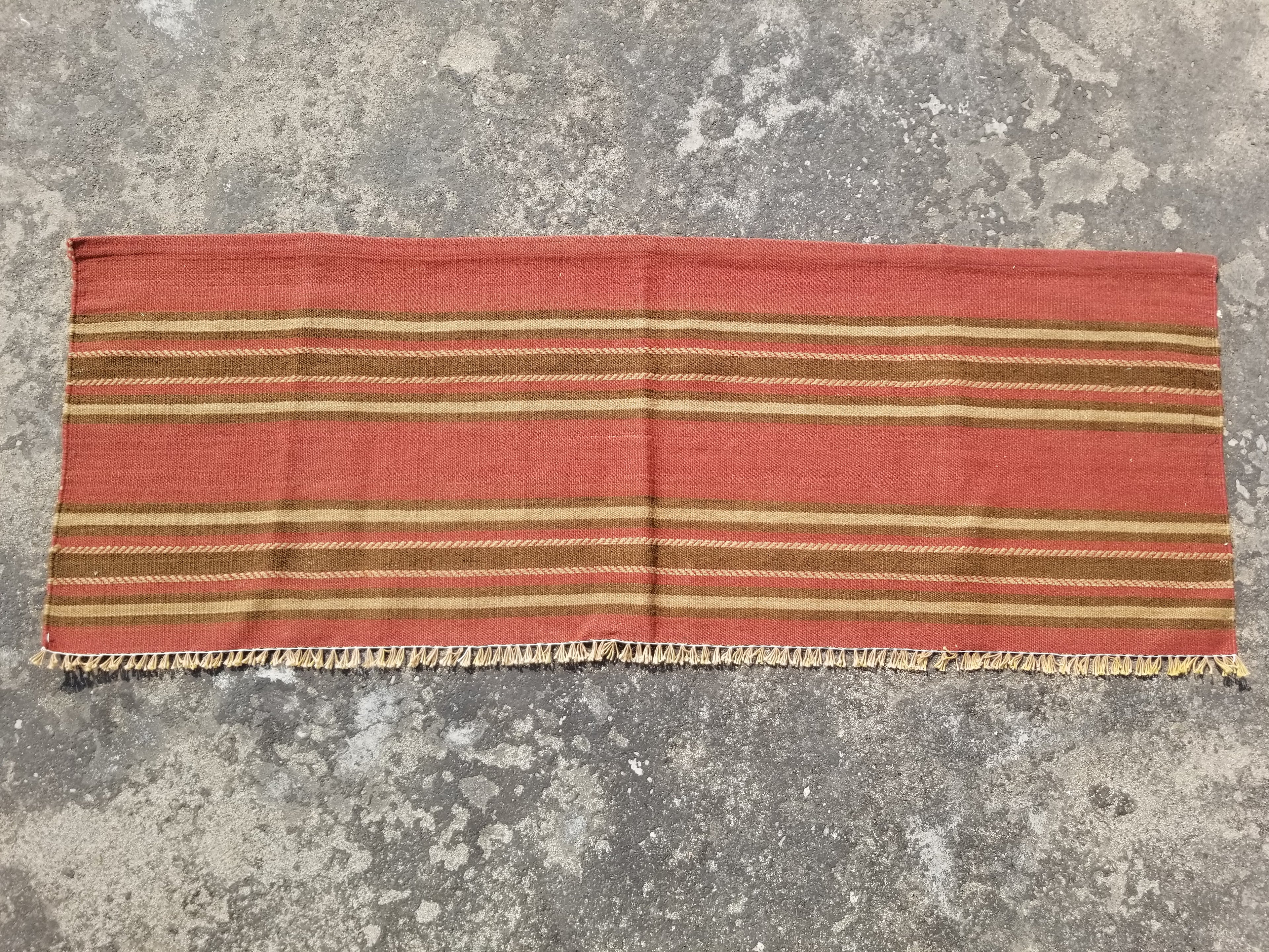 Vintage Handmade Middle East Striped Flatweave Wool Textile Runner 156x57cms