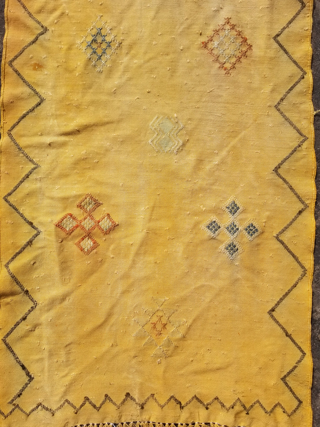 Vintage Traditional Handmade Moroccan Cactus Wool Kilim-style Runner 264x62cms