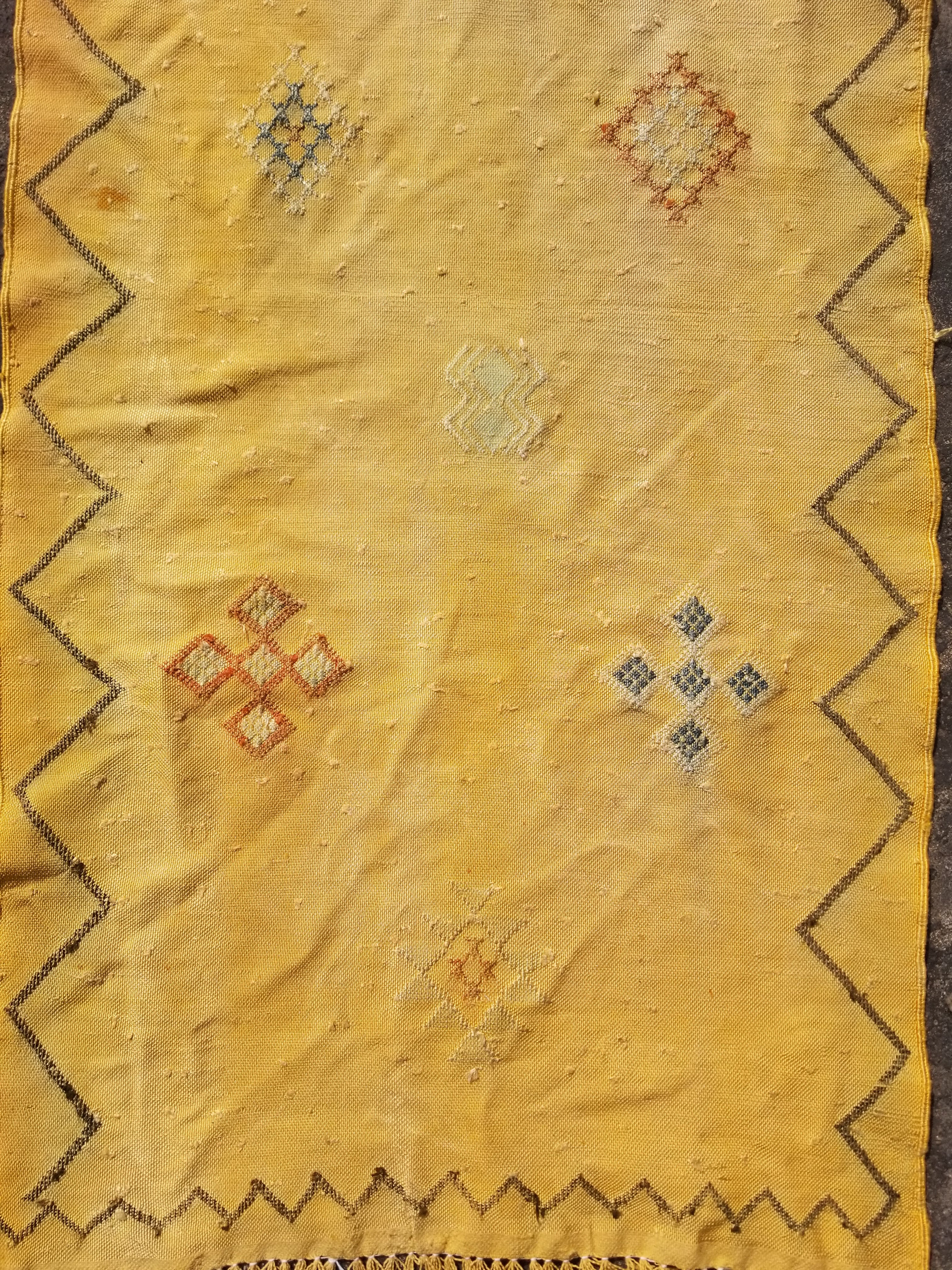 Vintage Traditional Handmade Moroccan Cactus Wool Kilim-style Runner 264x62cms