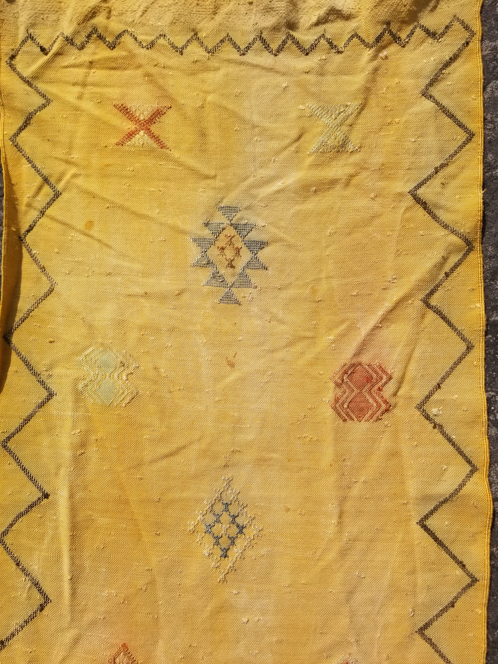 Vintage Traditional Handmade Moroccan Cactus Wool Kilim-style Runner 264x62cms