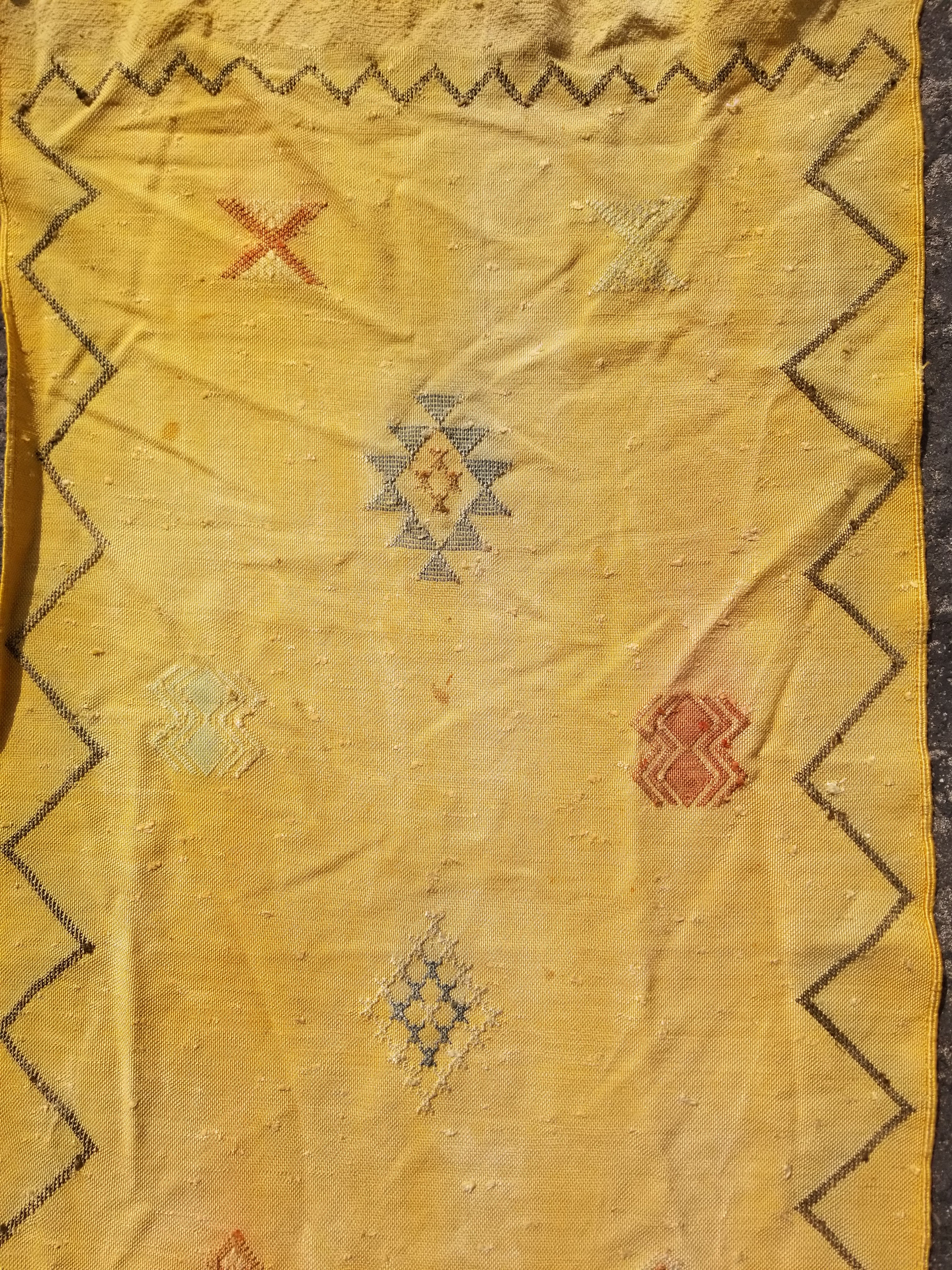 Vintage Traditional Handmade Moroccan Cactus Wool Kilim-style Runner 264x62cms