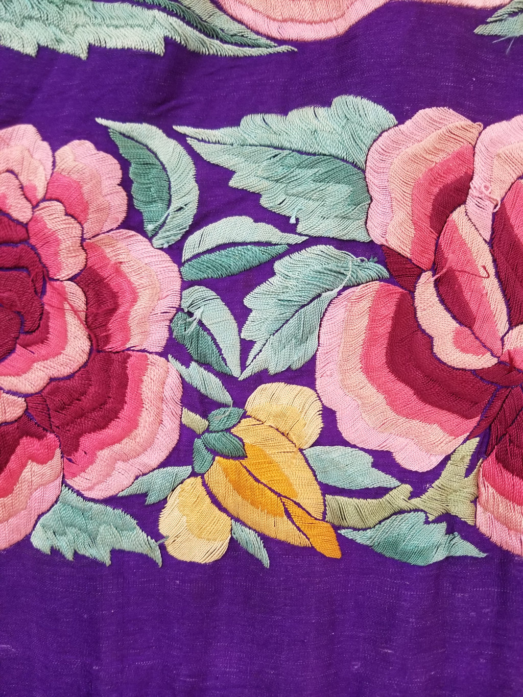 Antique Exceptional Chinese Hand Embroidered Floral Fringed Piano Shawl 158x158cm