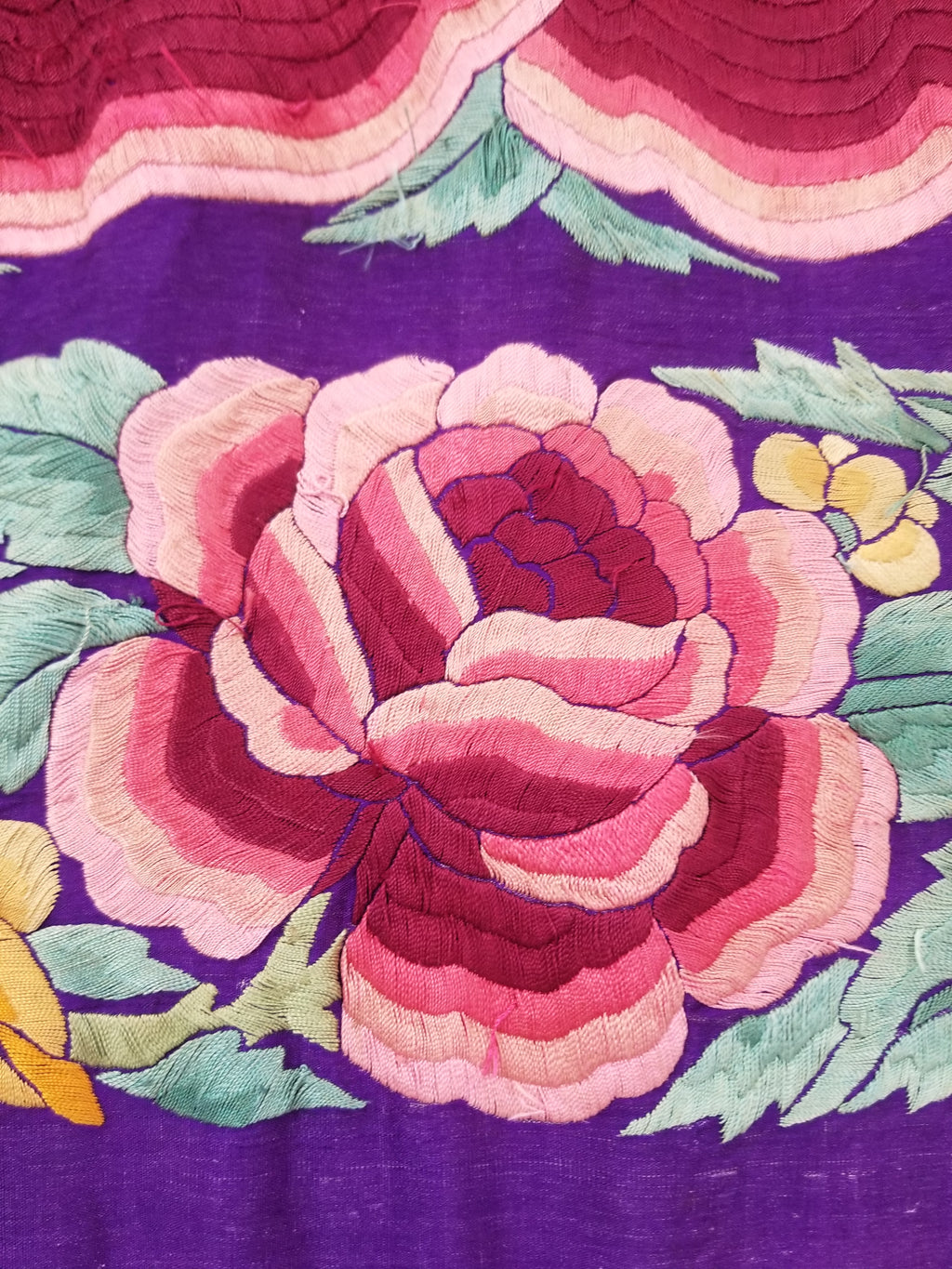 Antique Exceptional Chinese Hand Embroidered Floral Fringed Piano Shawl 158x158cm