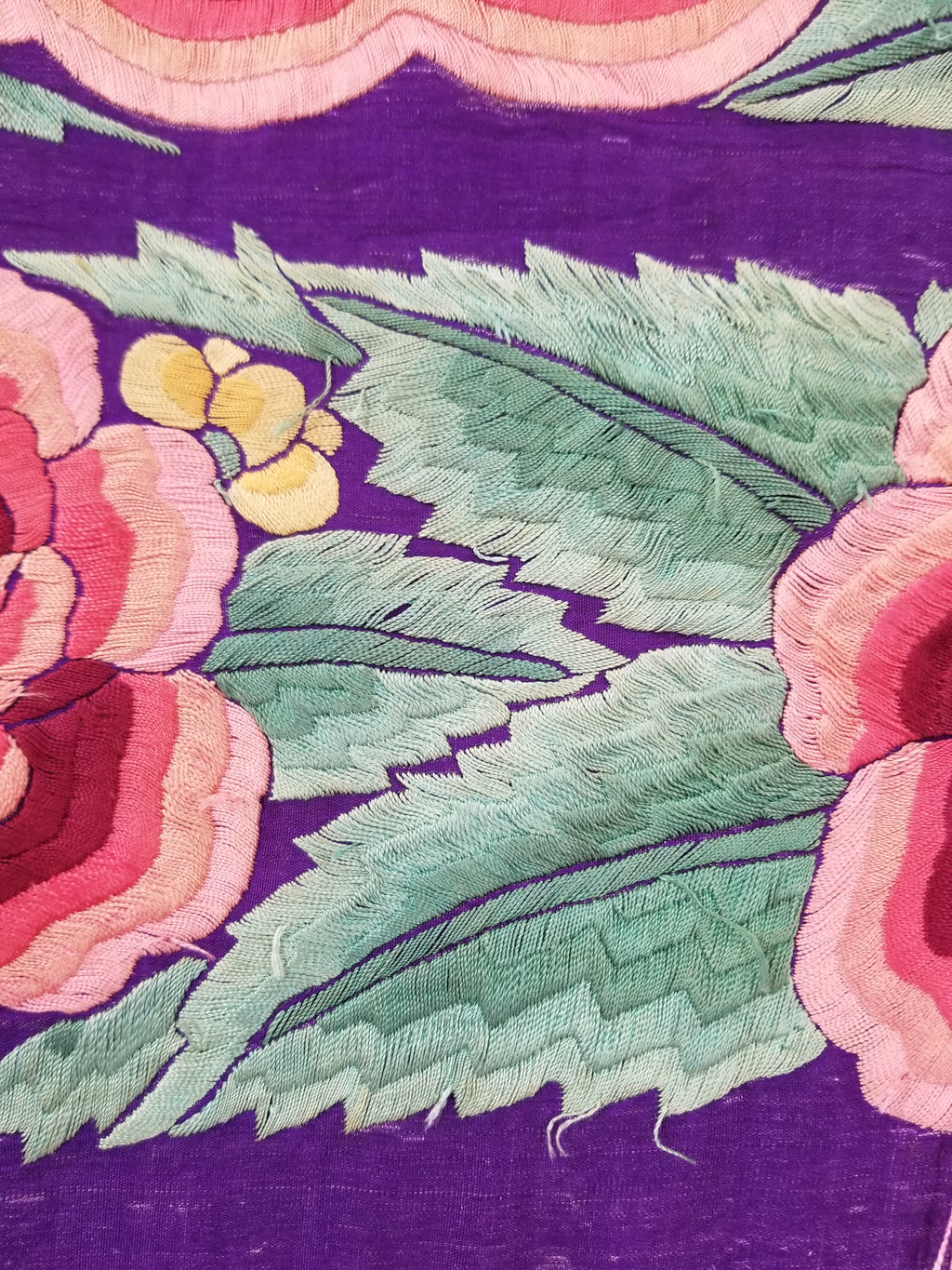 Antique Exceptional Chinese Hand Embroidered Floral Fringed Piano Shawl 158x158cm
