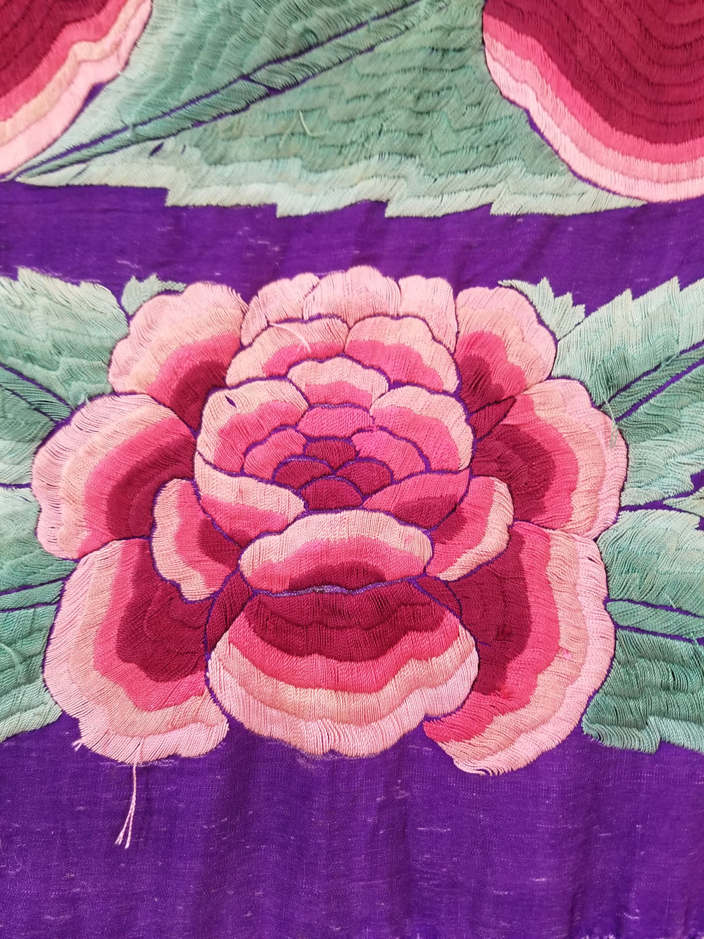 Antique Exceptional Chinese Hand Embroidered Floral Fringed Piano Shawl 158x158cm