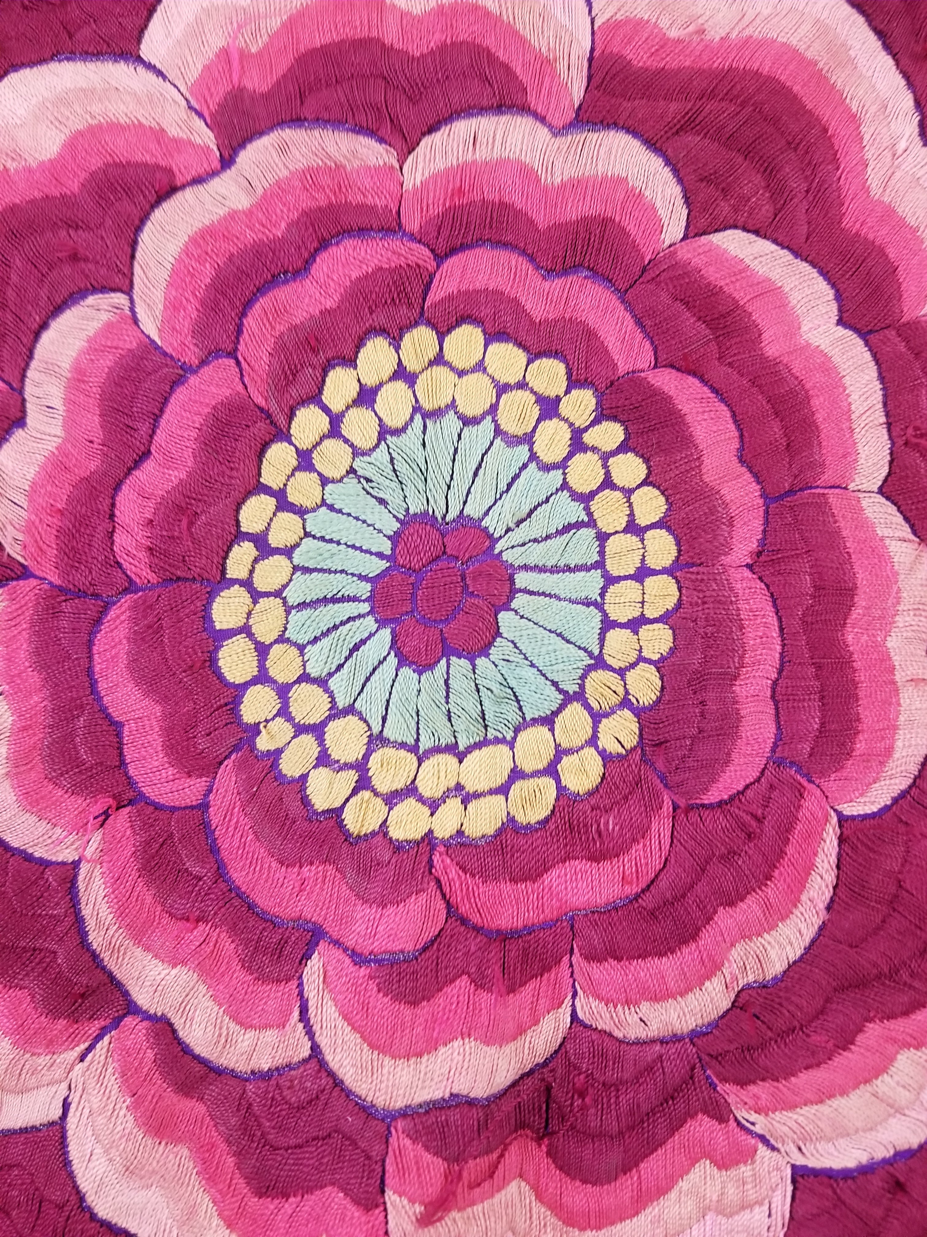 Antique Exceptional Chinese Hand Embroidered Floral Fringed Piano Shawl 158x158cm