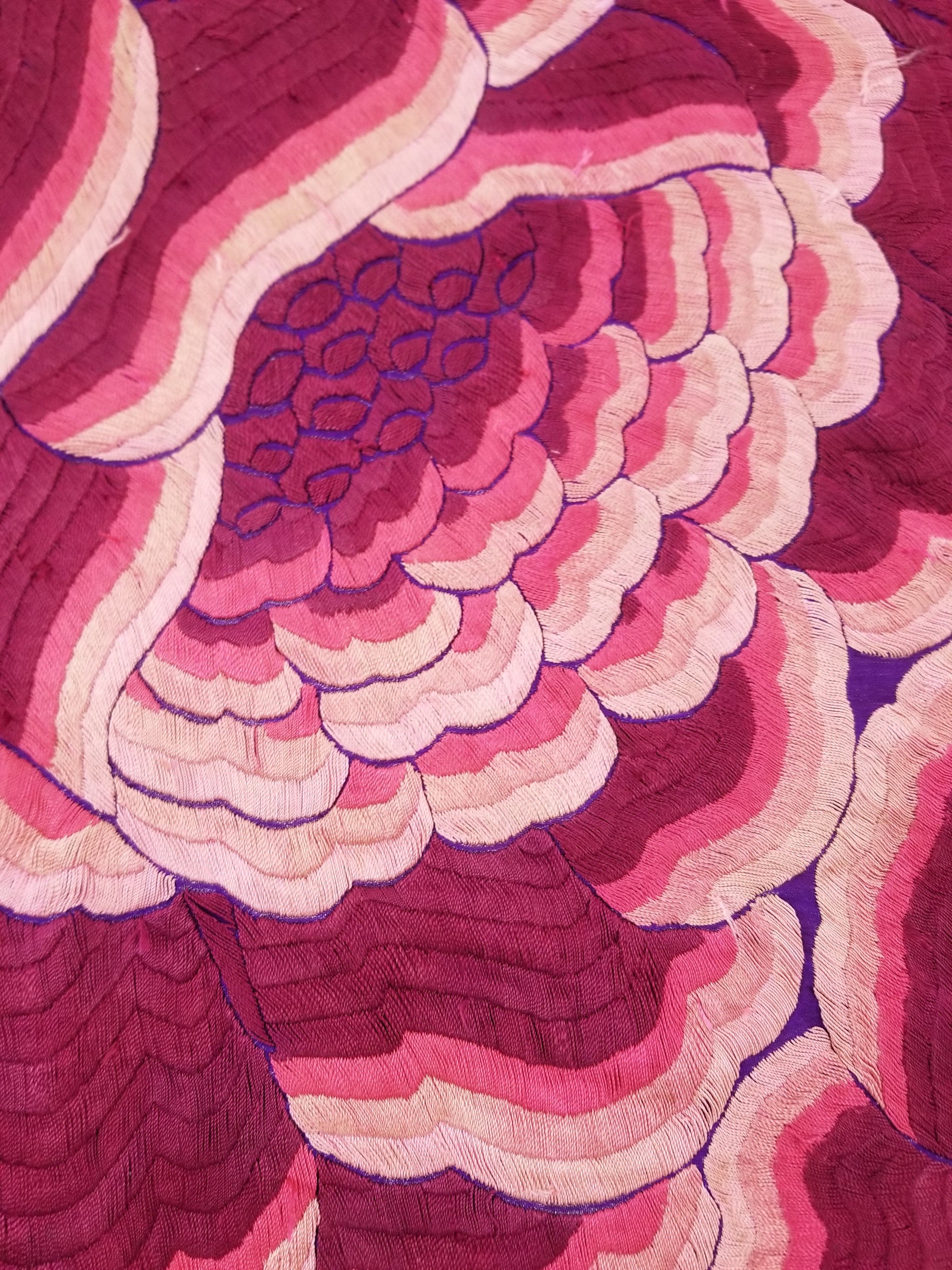 Antique Exceptional Chinese Hand Embroidered Floral Fringed Piano Shawl 158x158cm