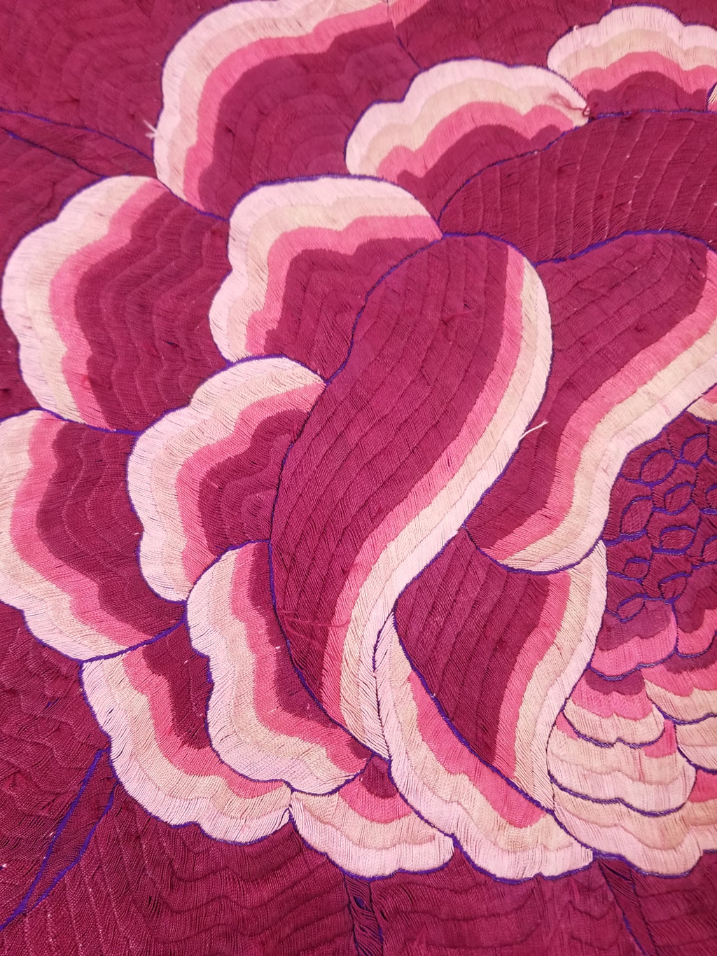 Antique Exceptional Chinese Hand Embroidered Floral Fringed Piano Shawl 158x158cm