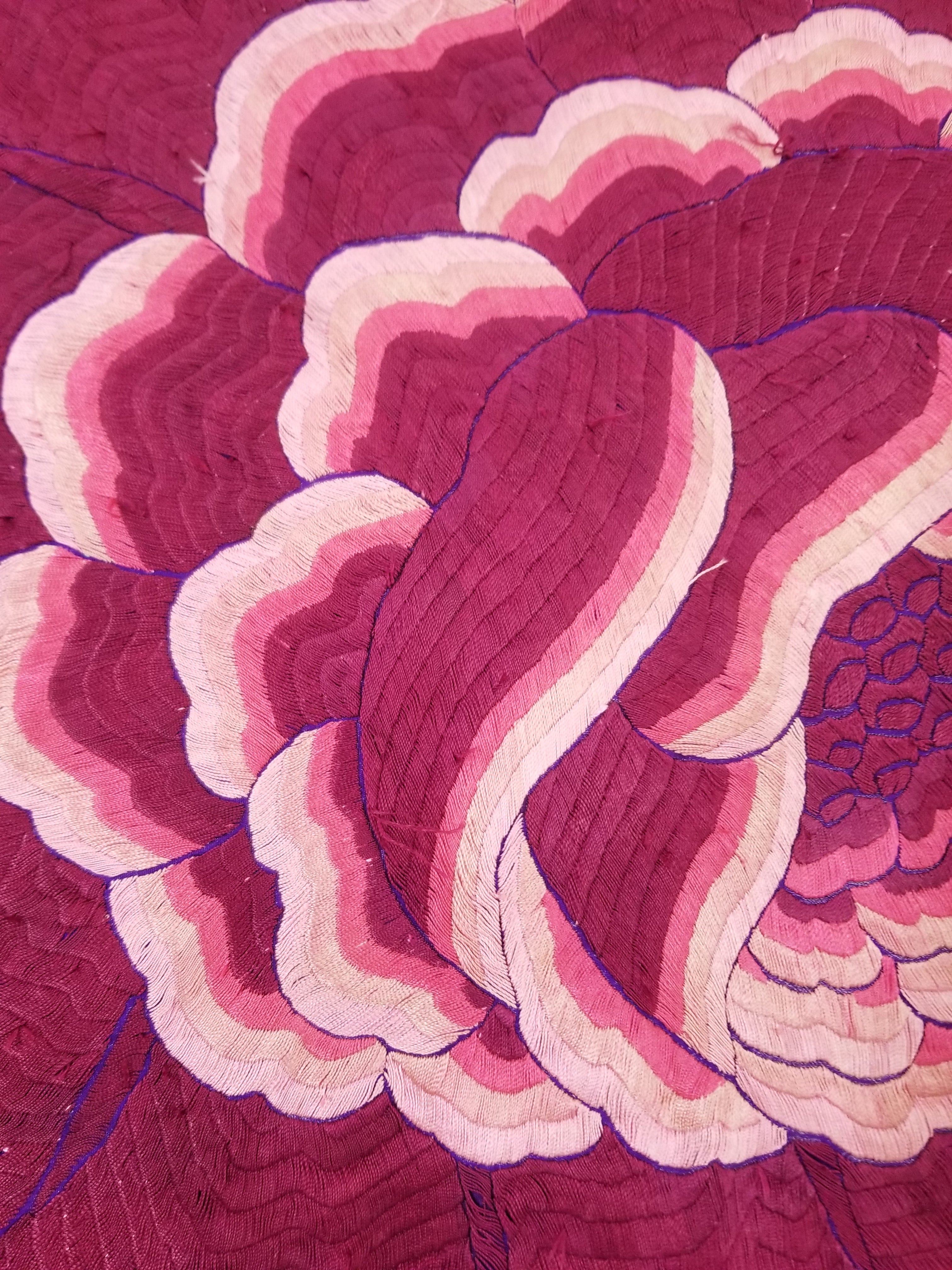 Antique Exceptional Chinese Hand Embroidered Floral Fringed Piano Shawl 158x158cm