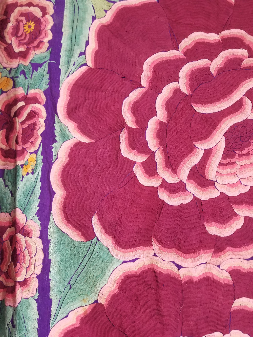 Antique Exceptional Chinese Hand Embroidered Floral Fringed Piano Shawl 158x158cm