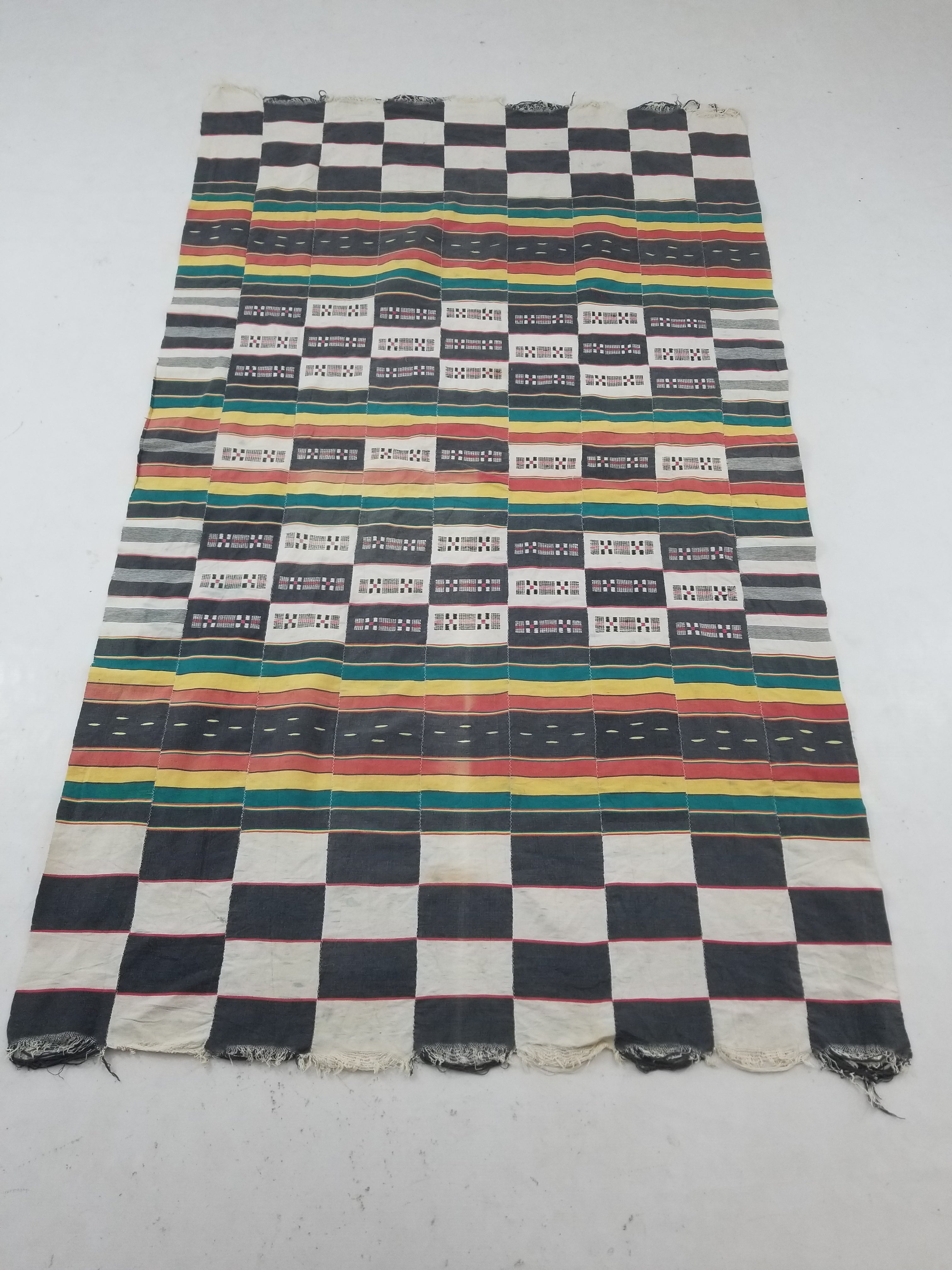 Vintage African Ceremonial 20th C Cloth EWE Strip-Woven Cotton GHANA 211x127cm