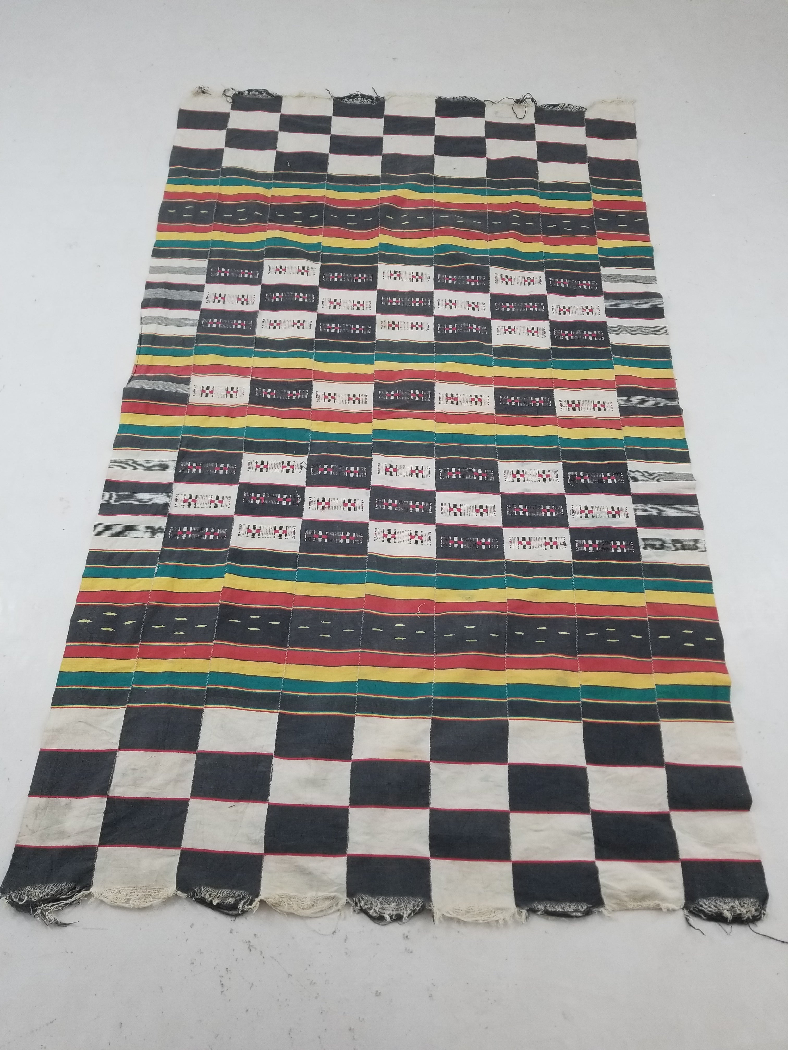 Vintage African Ceremonial 20th C Cloth EWE Strip-Woven Cotton GHANA 211x127cm