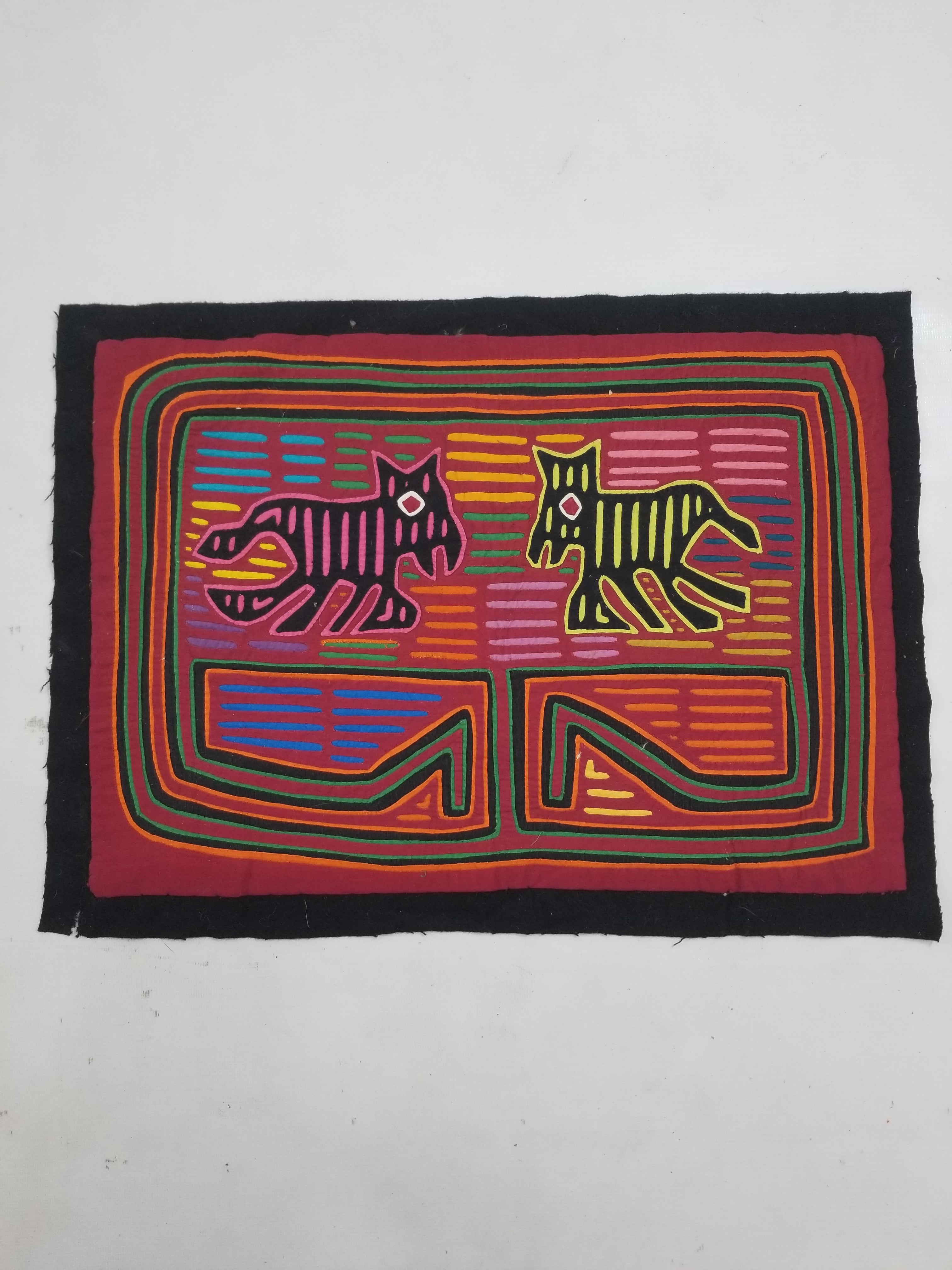 Vintage Traditional Kuna Mola Applique Work Folk Art Panel 49x36cm