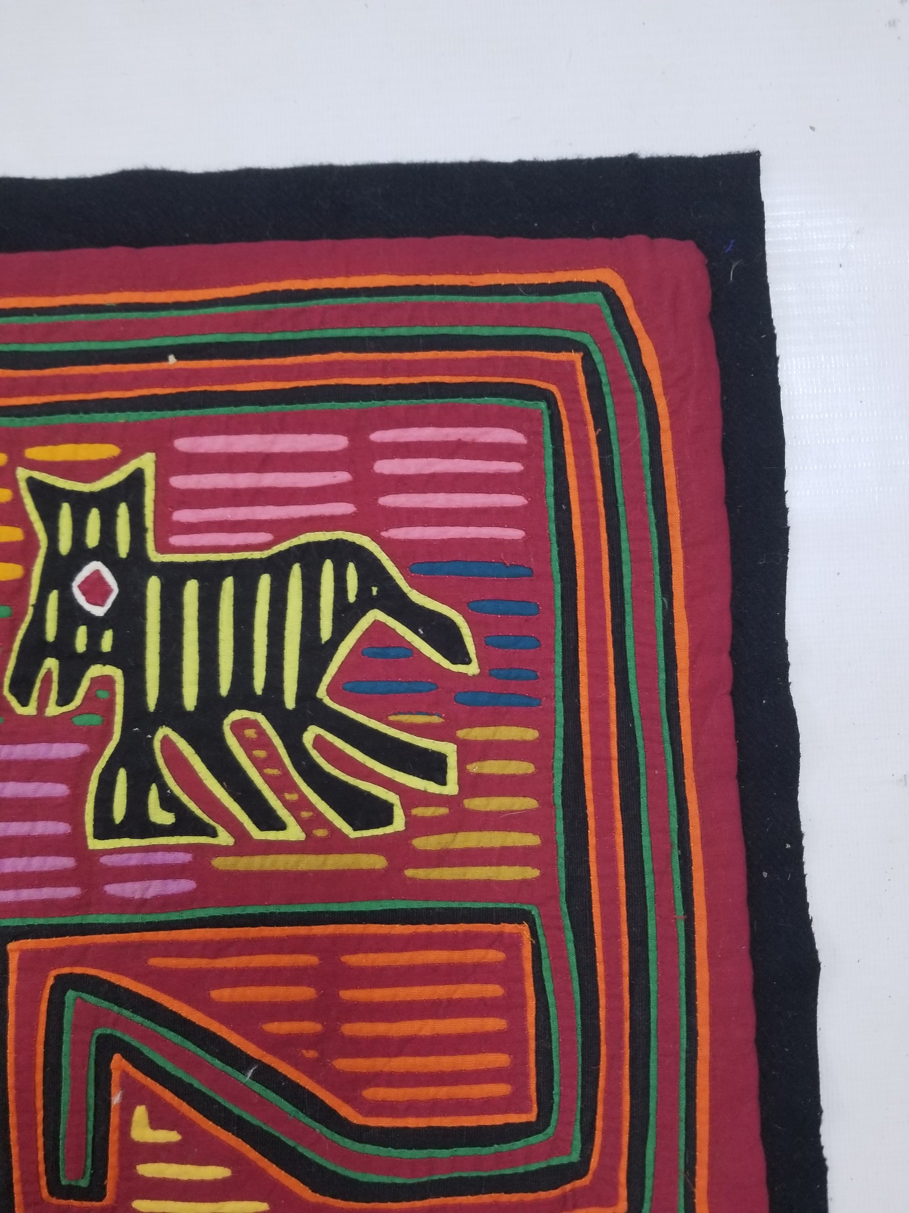 Vintage Traditional Kuna Mola Applique Work Folk Art Panel 49x36cm