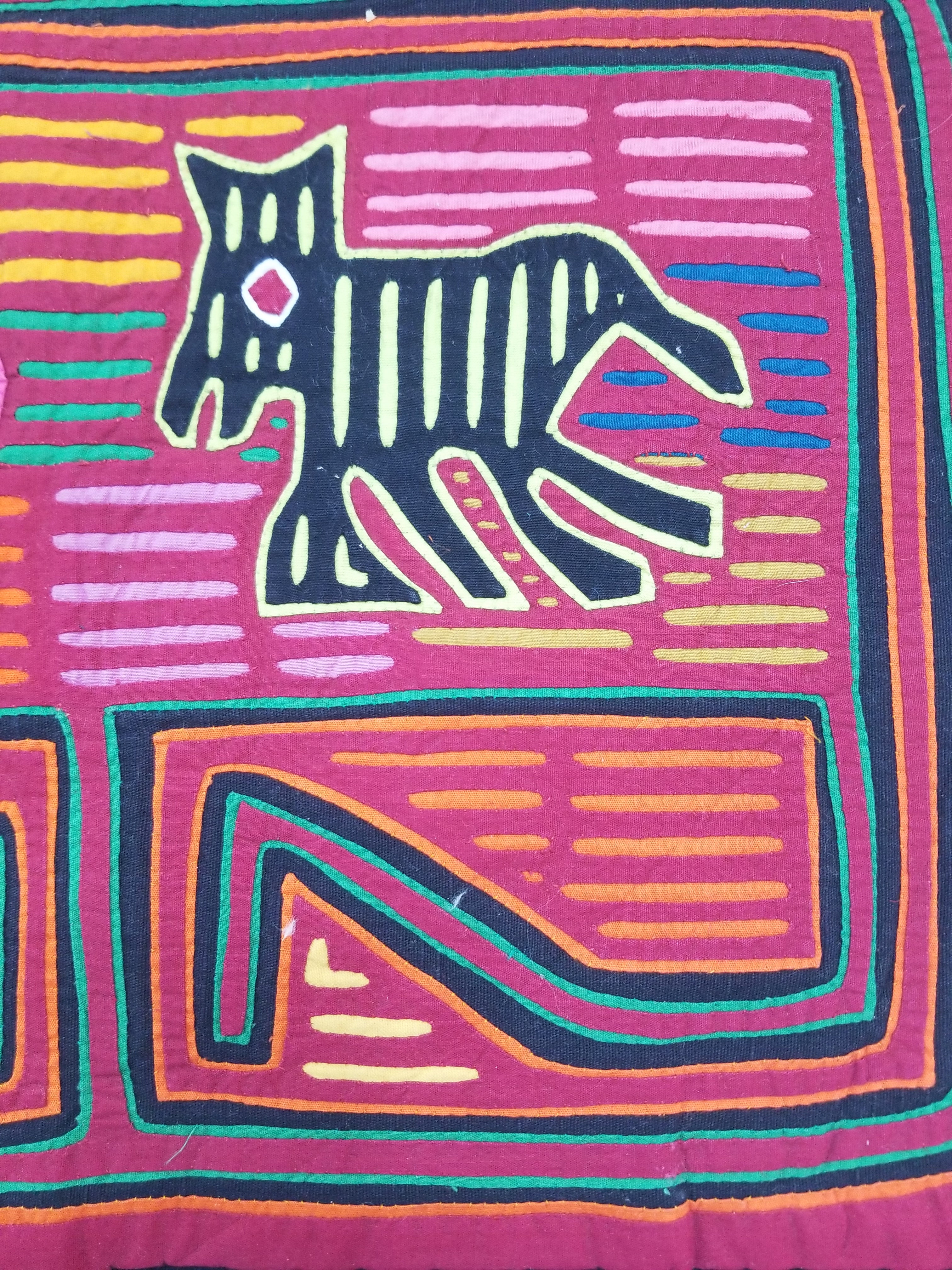 Vintage Traditional Kuna Mola Applique Work Folk Art Panel 49x36cm