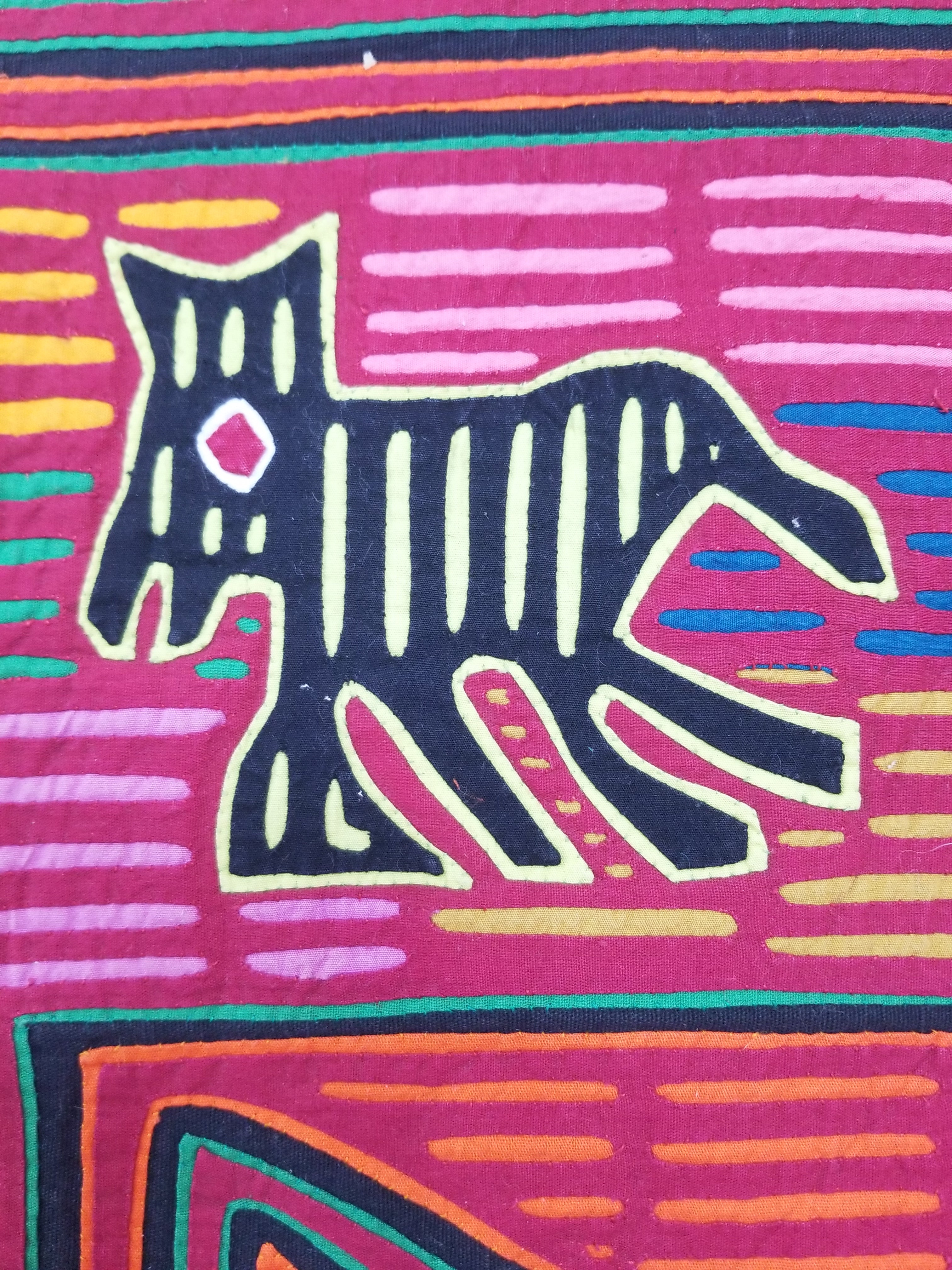 Vintage Traditional Kuna Mola Applique Work Folk Art Panel 49x36cm
