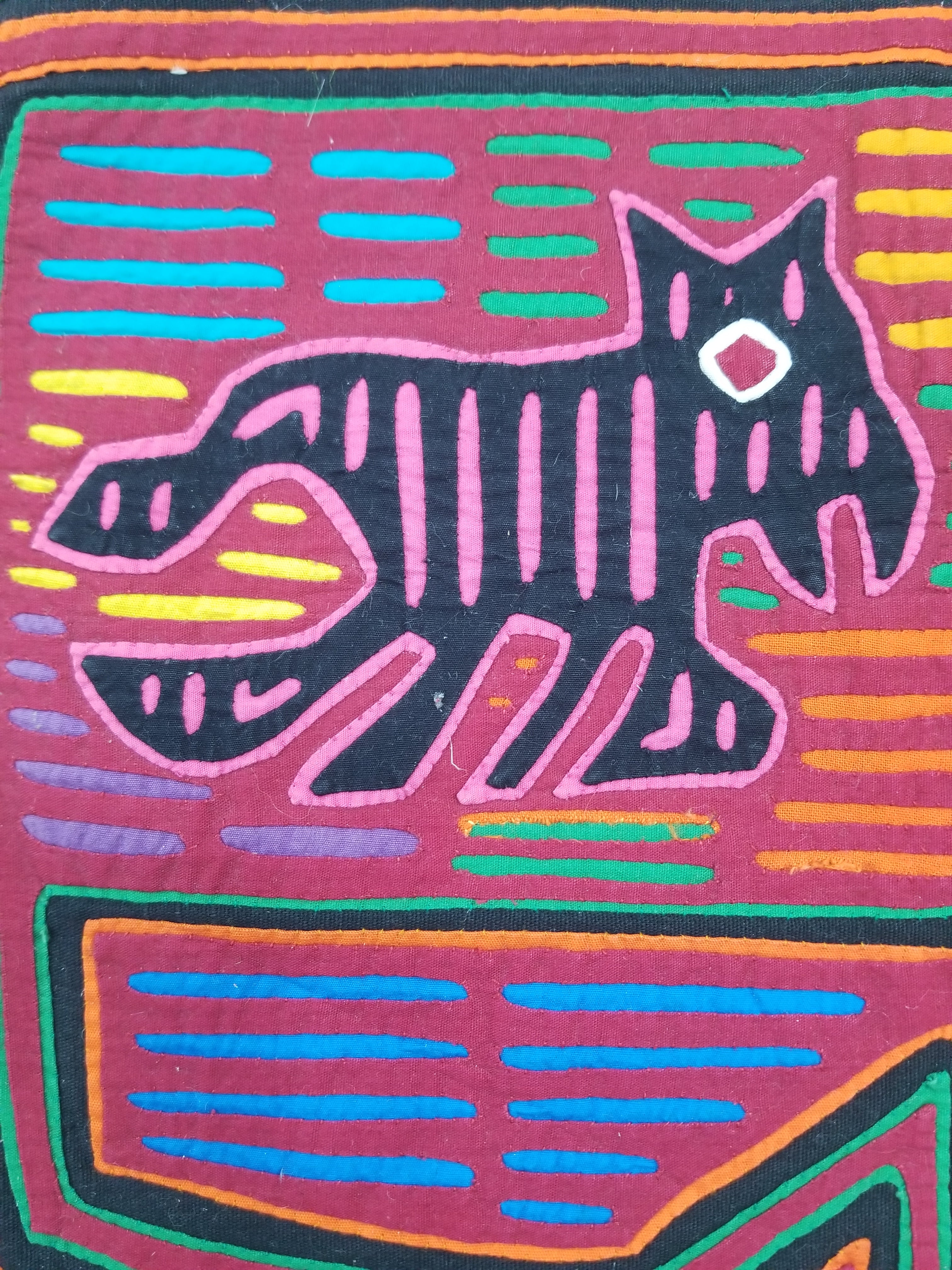 Vintage Traditional Kuna Mola Applique Work Folk Art Panel 49x36cm