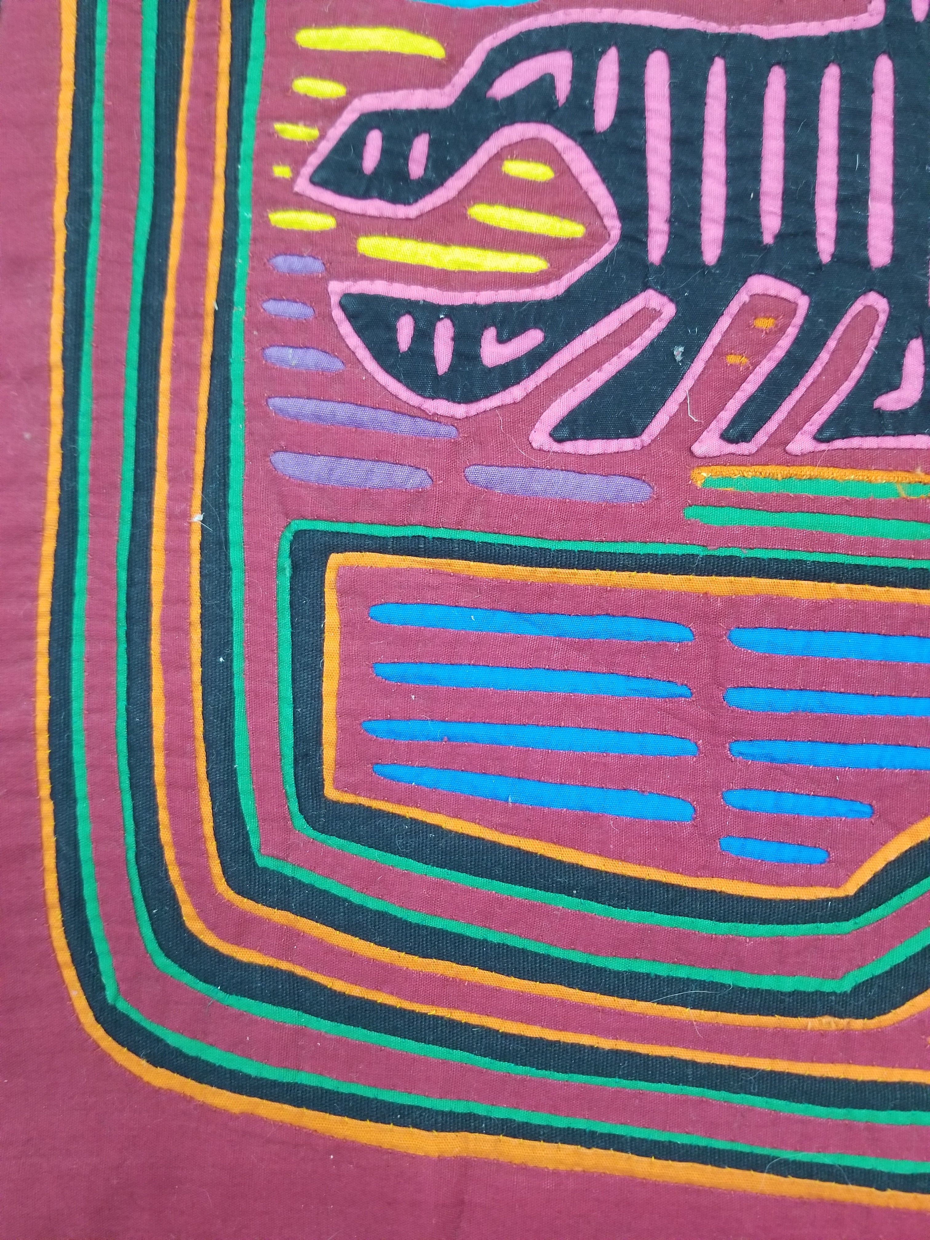 Vintage Traditional Kuna Mola Applique Work Folk Art Panel 49x36cm