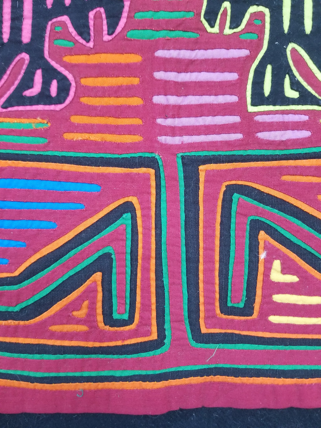 Vintage Traditional Kuna Mola Applique Work Folk Art Panel 49x36cm