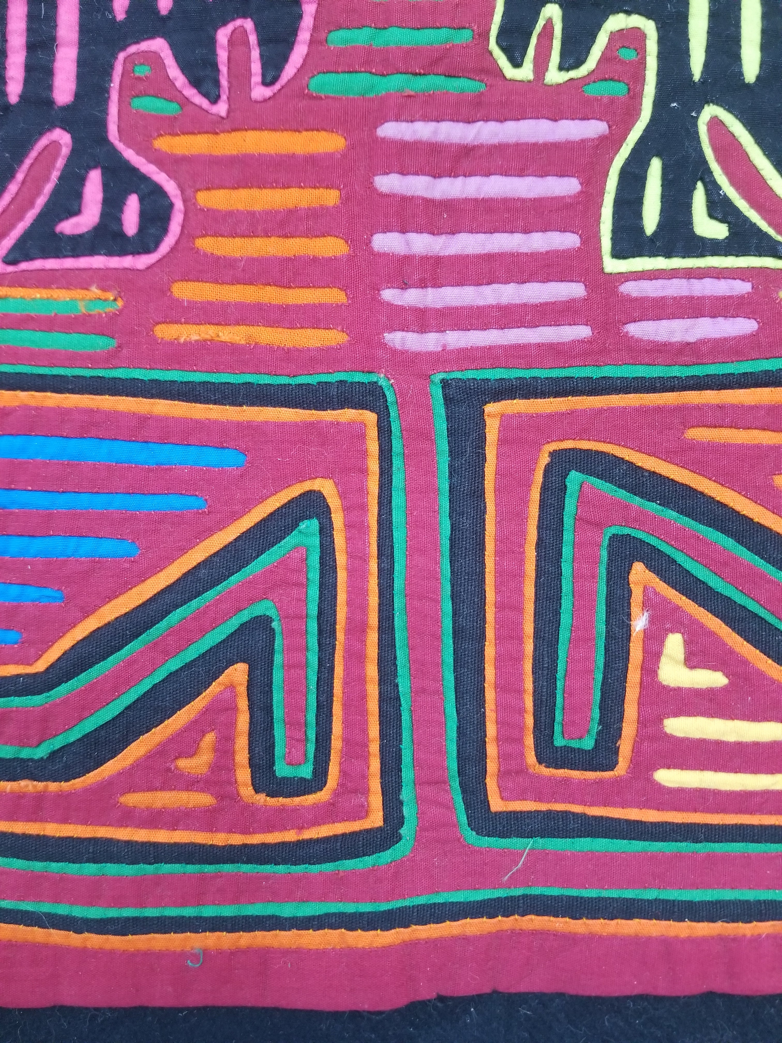 Vintage Traditional Kuna Mola Applique Work Folk Art Panel 49x36cm