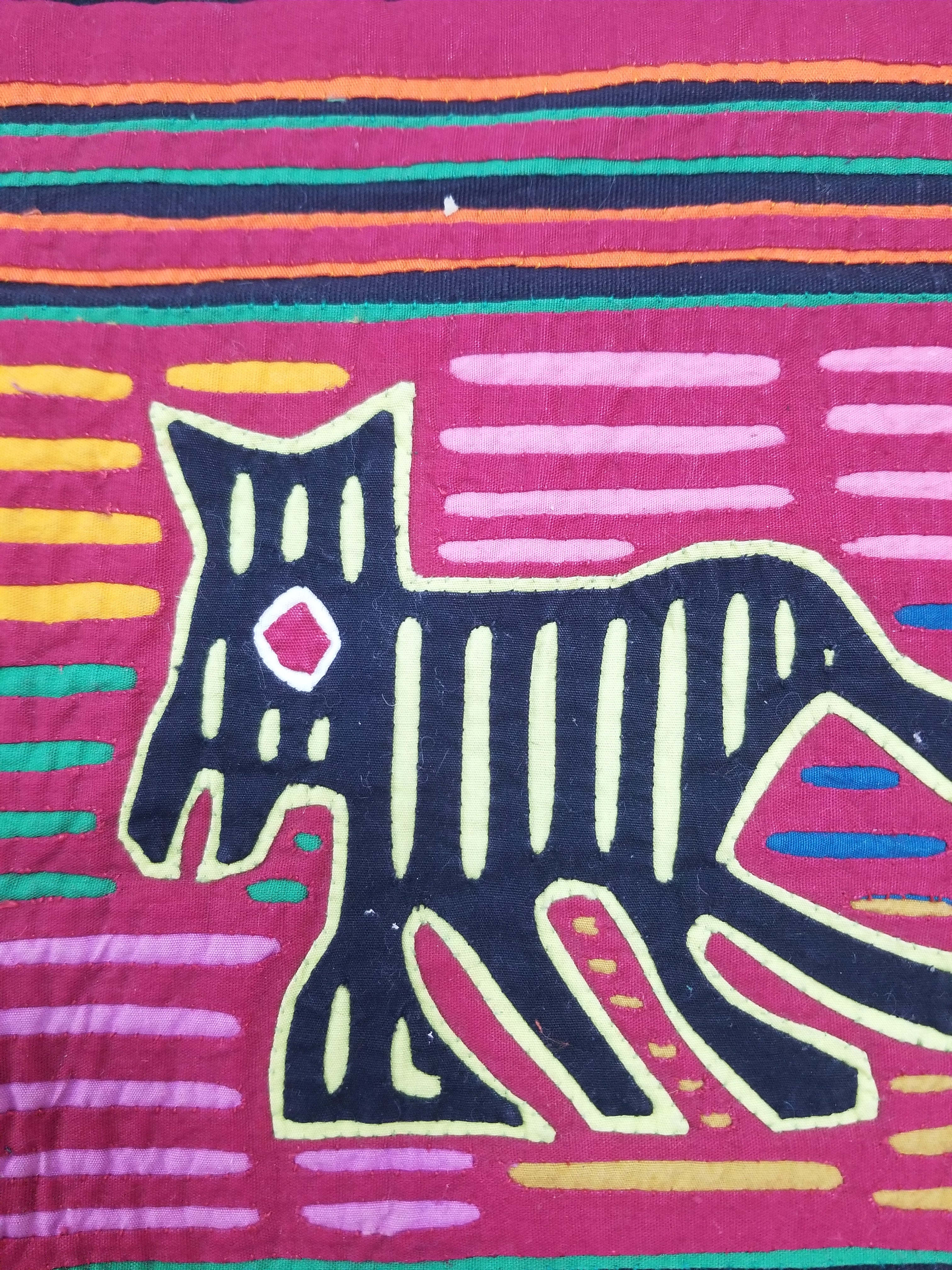 Vintage Traditional Kuna Mola Applique Work Folk Art Panel 49x36cm