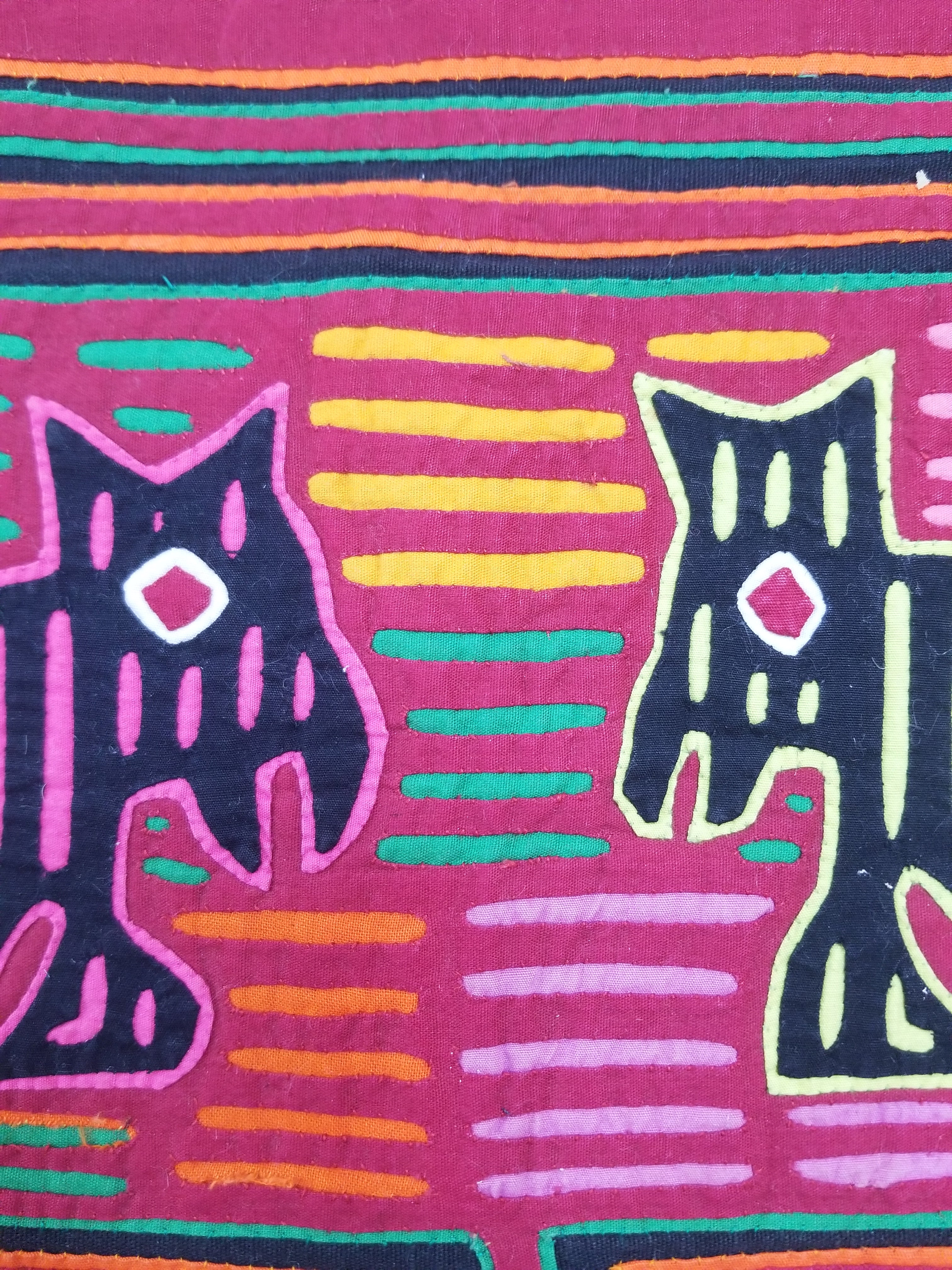 Vintage Traditional Kuna Mola Applique Work Folk Art Panel 49x36cm