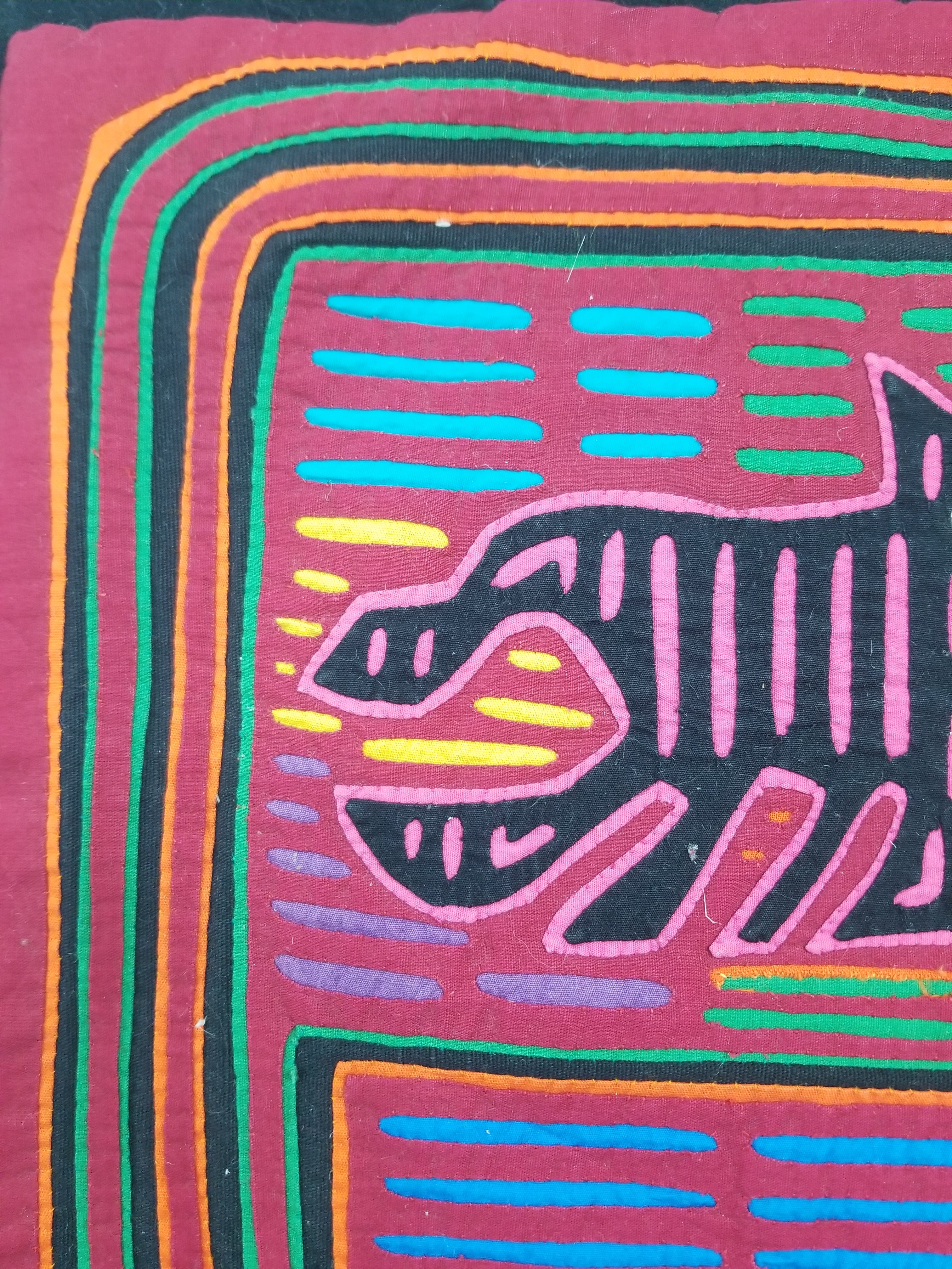 Vintage Traditional Kuna Mola Applique Work Folk Art Panel 49x36cm