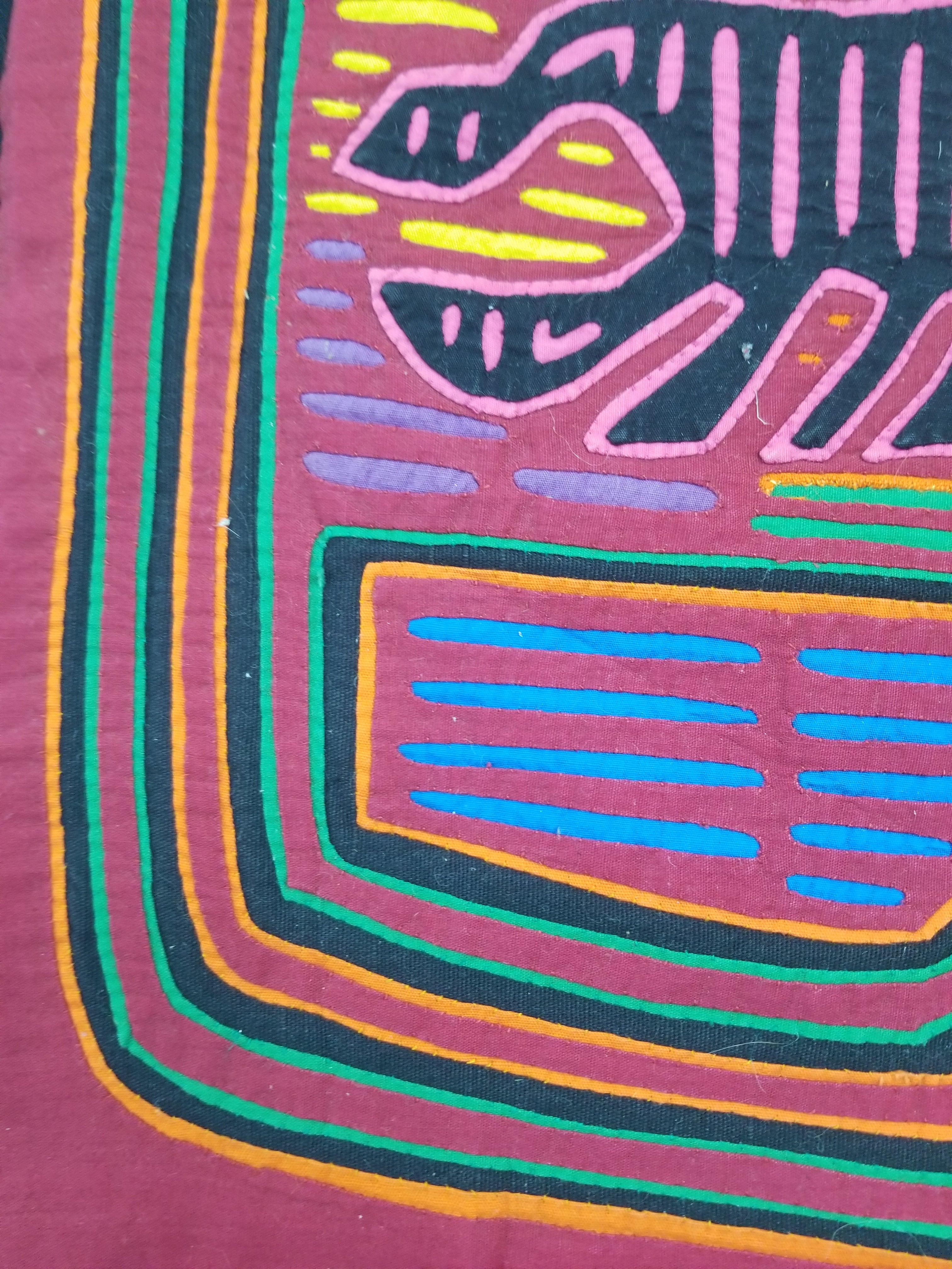 Vintage Traditional Kuna Mola Applique Work Folk Art Panel 49x36cm