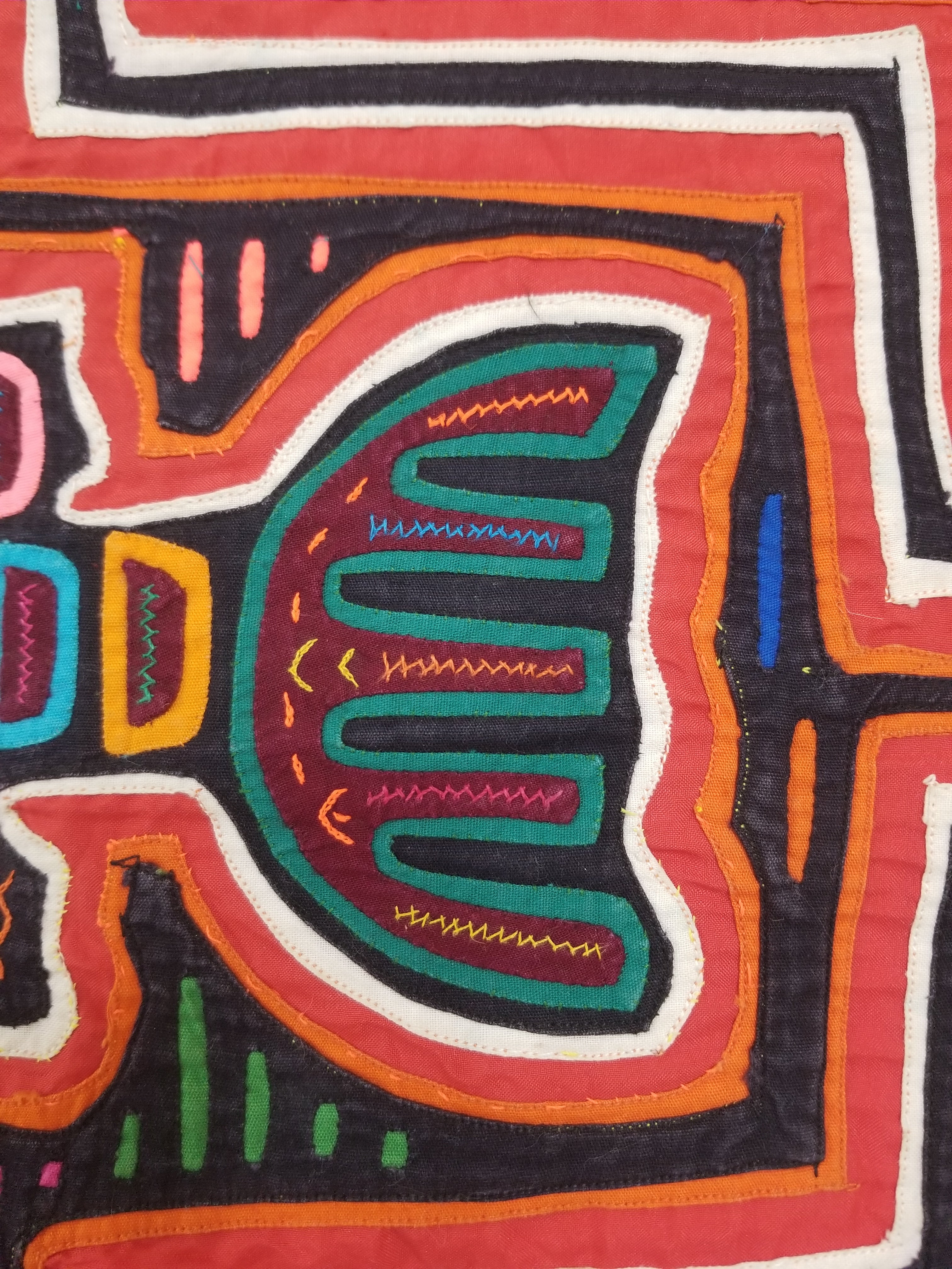 Vintage Traditional Kuna Mola Applique Work Folk Art Panel 45x32cm