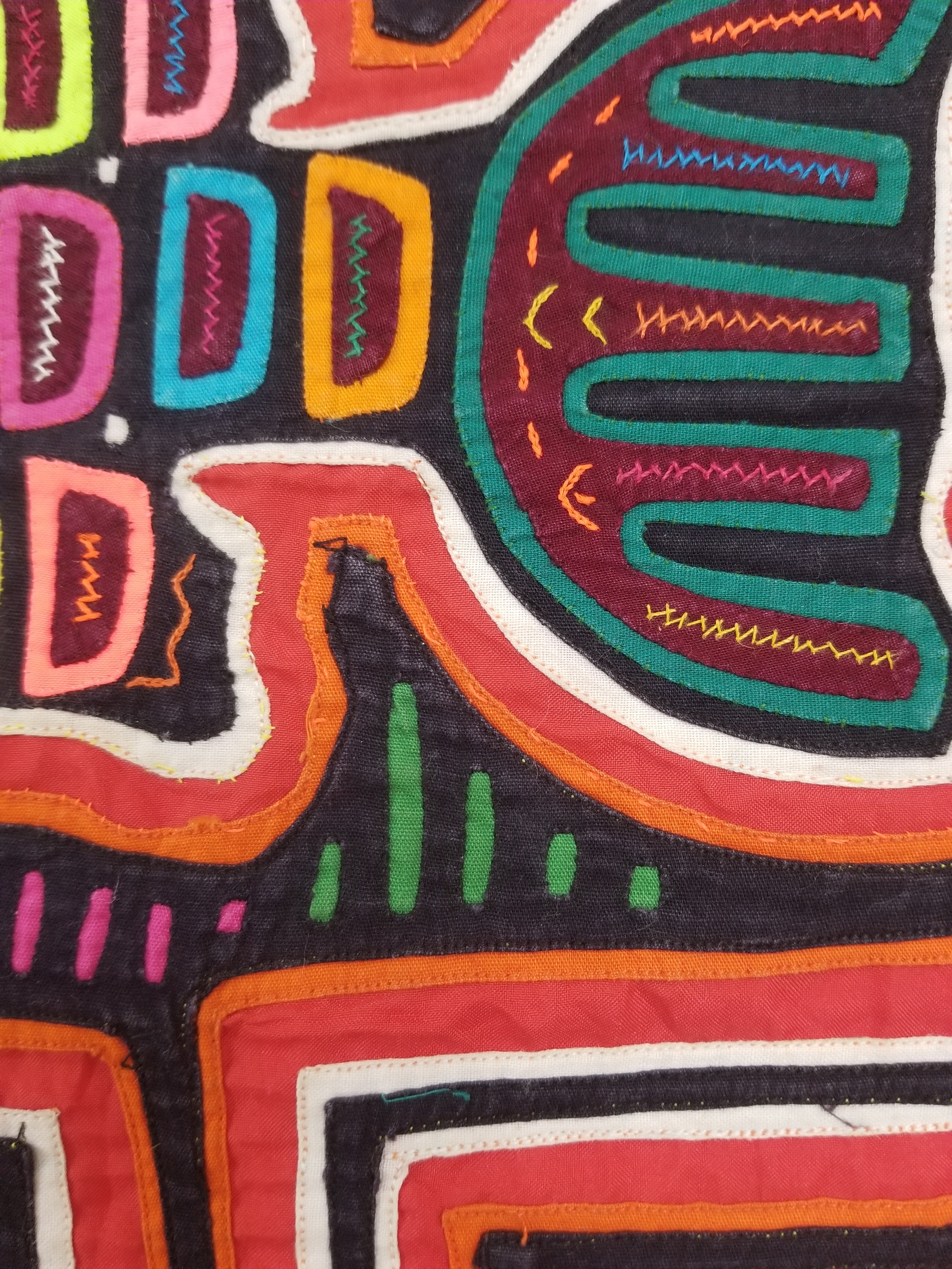 Vintage Traditional Kuna Mola Applique Work Folk Art Panel 45x32cm